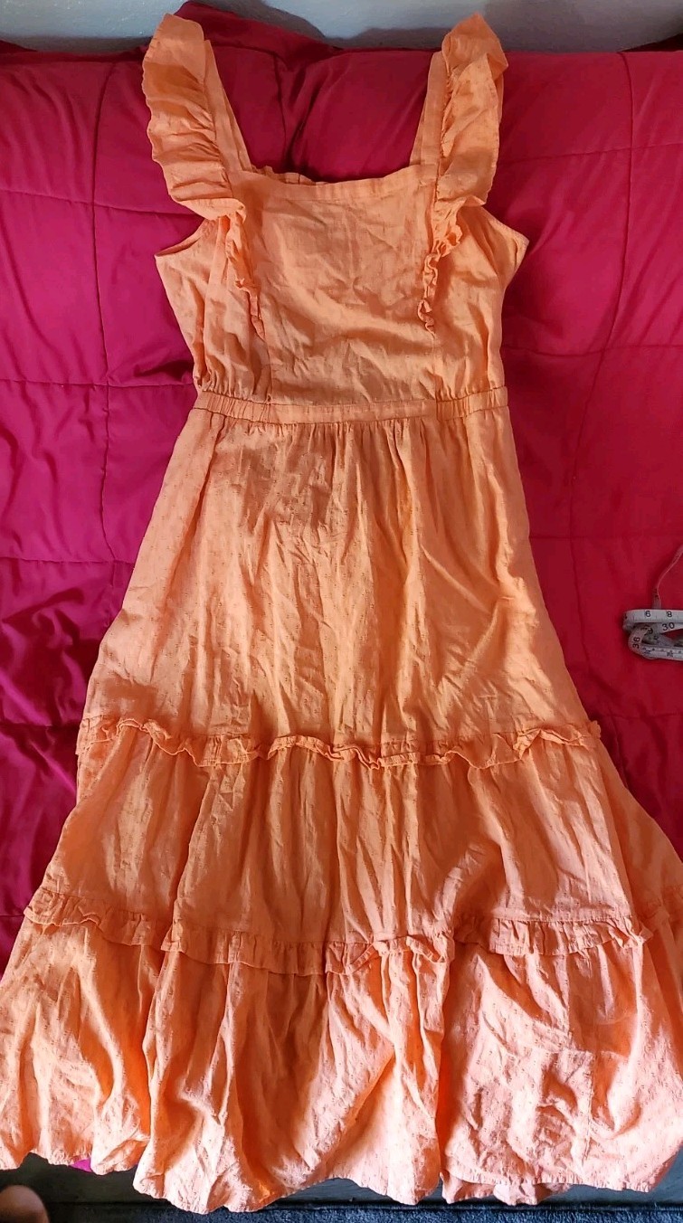 Universal Thread Apricot Tiered Midi Dress XL Flutter Sleeve Pockets Open Back