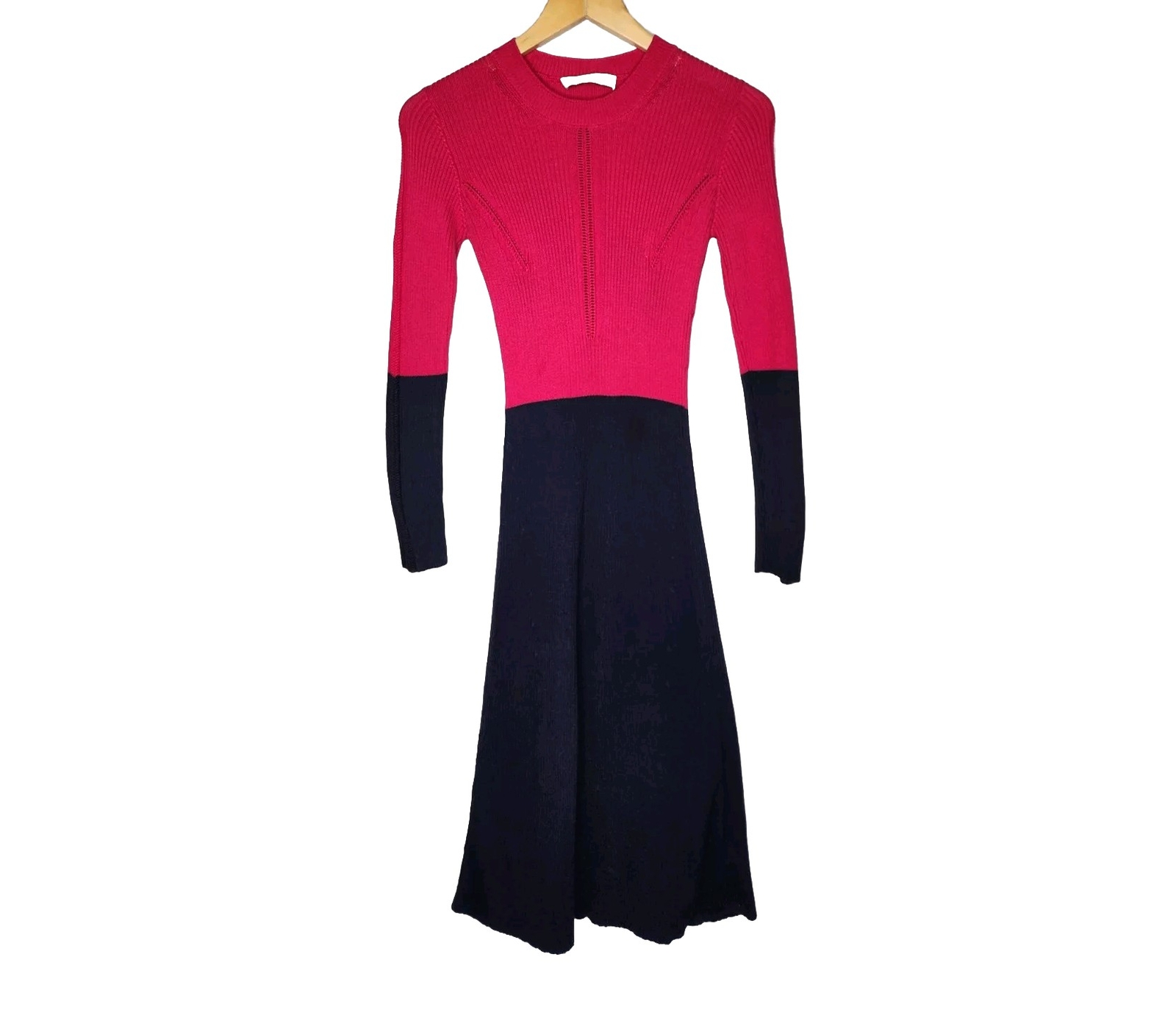 Cedric Charlier Colorblock Knit Midi Dress in Navy and Dark Pink Size 2