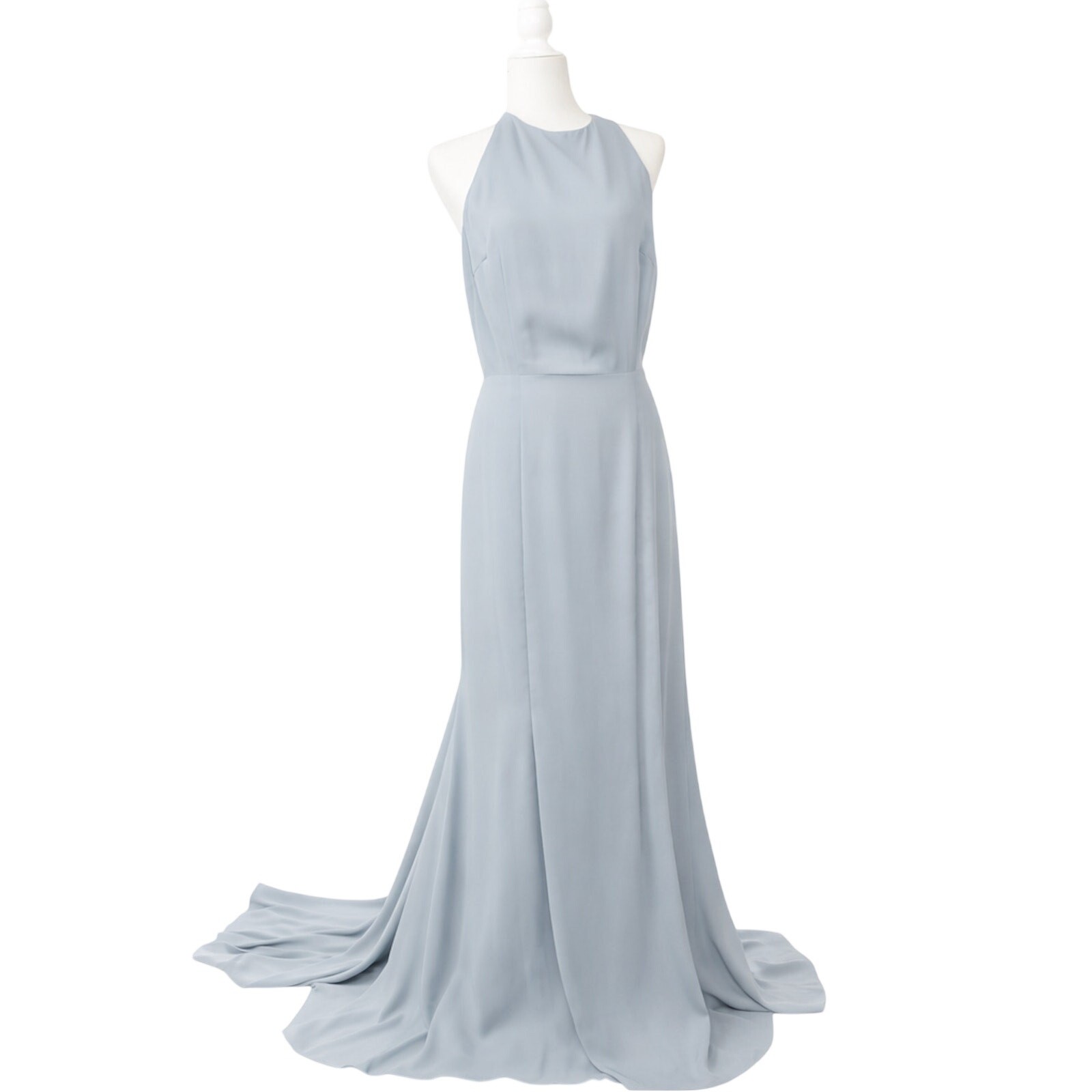 Jarlo Soft Gray Long High Neck Open Back Maxi Dress Bridal Gown Size 14