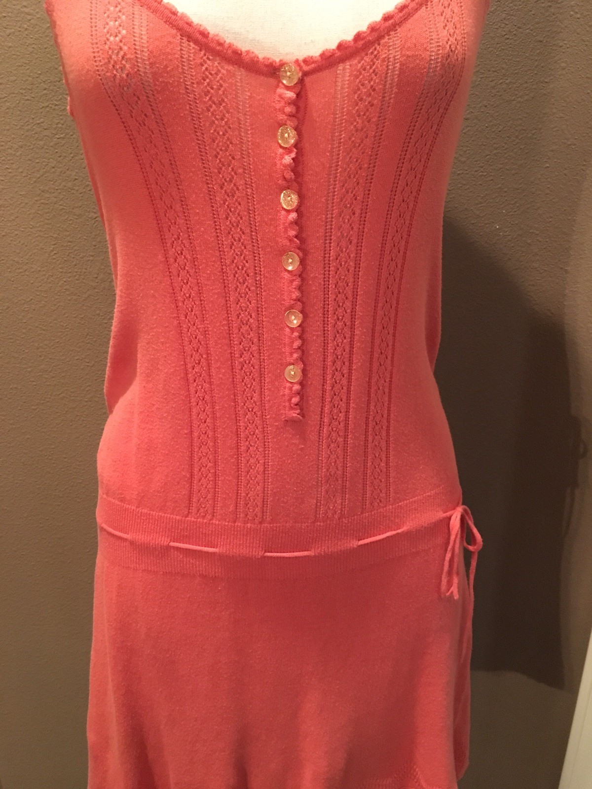 Anthropologie Moth S Sleeveless Orange Scoopneck Fine Knit Dress W Draw Waist