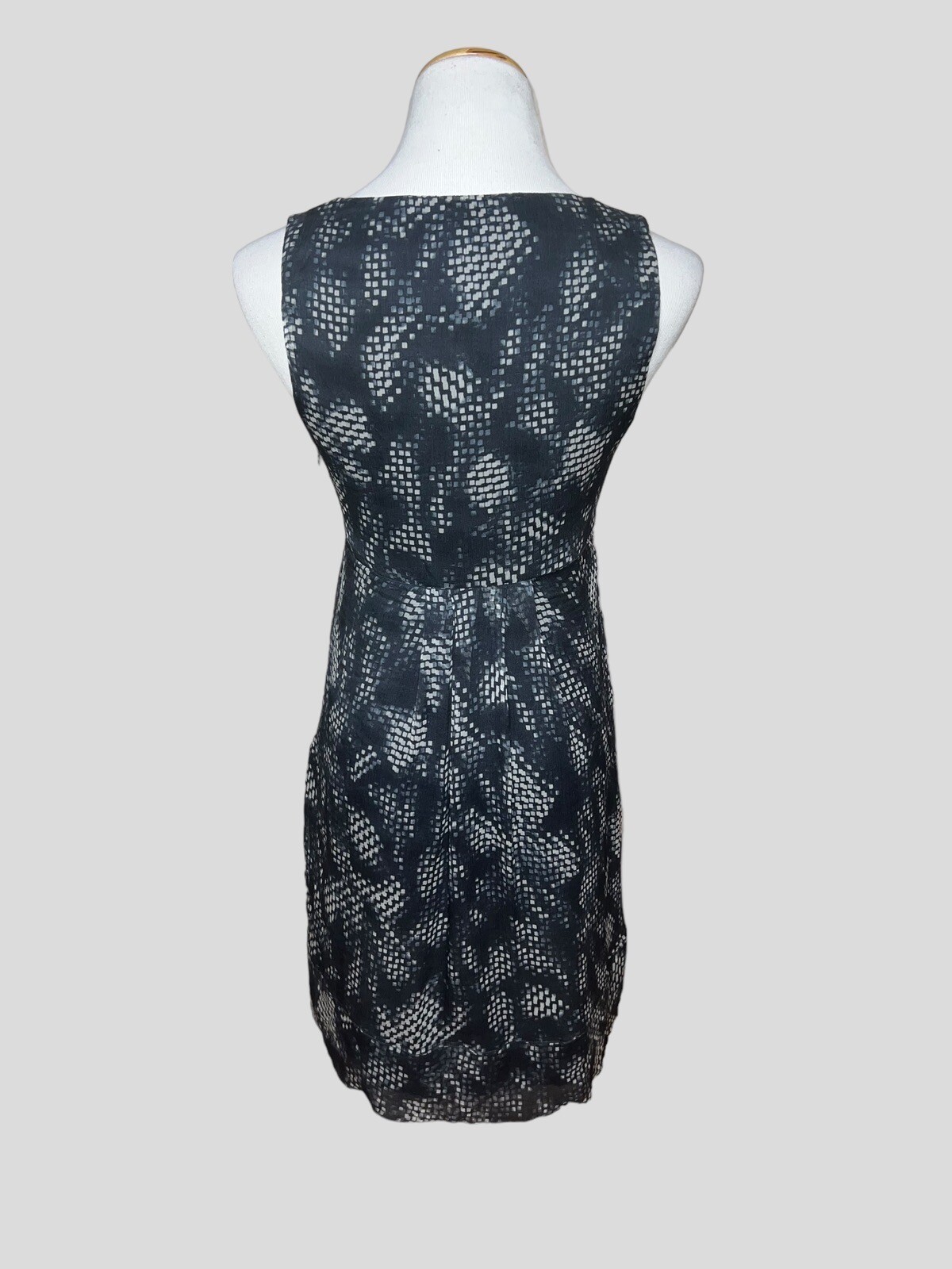 Theory Abstract Digital Print Silk Sleeveless Dress Womens Sz 4 Lined Black Gray