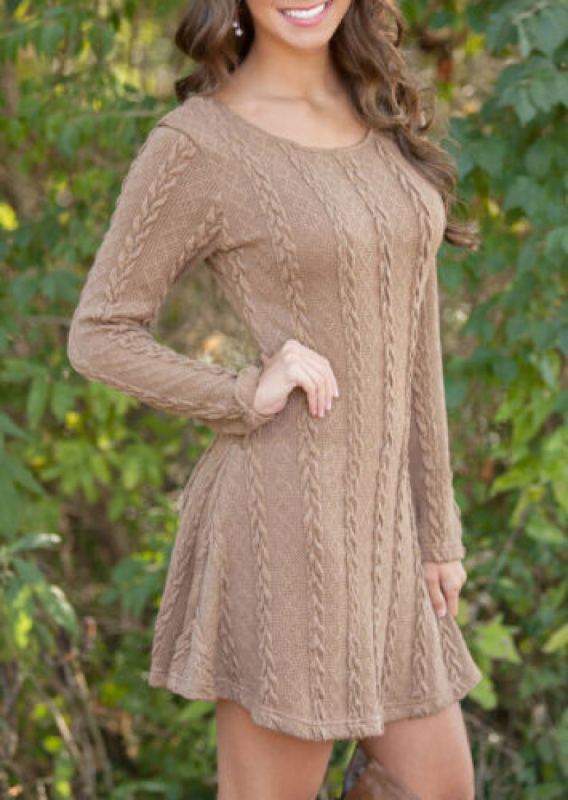Knitted Sweater Mini Long Sleeve Blouse Women Sweatshirt Dress Tunic Cable
