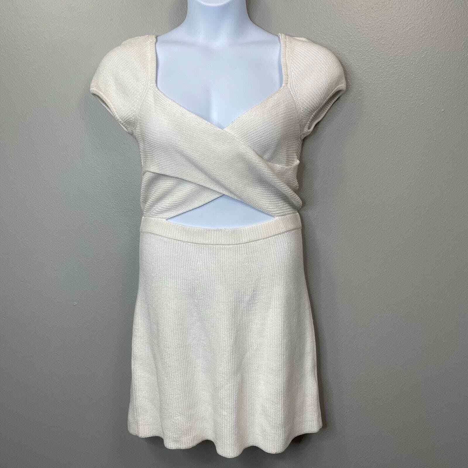 & Other Stories Criss Cross Knit Dress Womens Medium Ivory Cap Sleeve