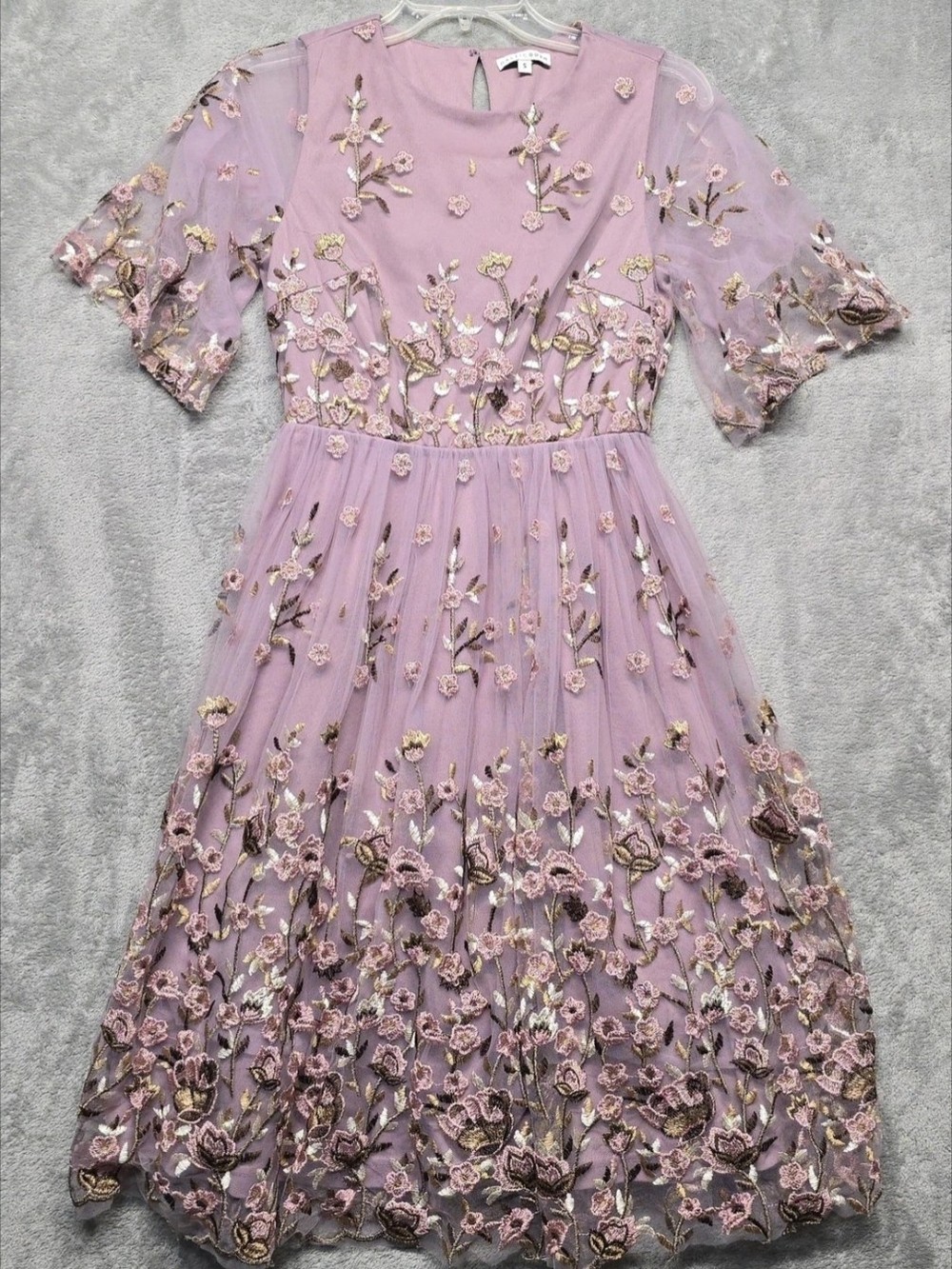 Baltic Born Lavender Pink Floral Embroidered Tulle Dress