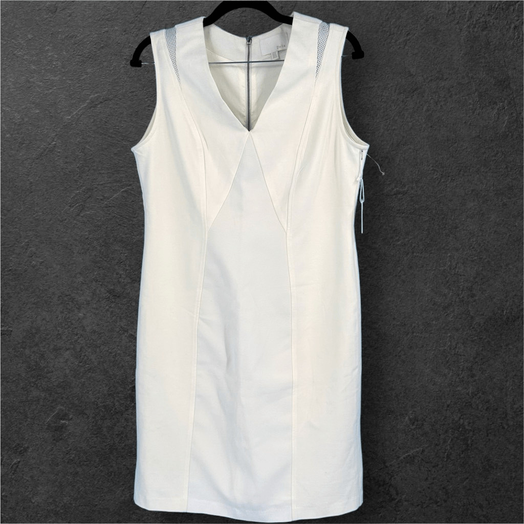 NWT Dahlia Women’s Sleeveless Fully Lined V-Neck Sheath Midi Dress Ivory Size 12