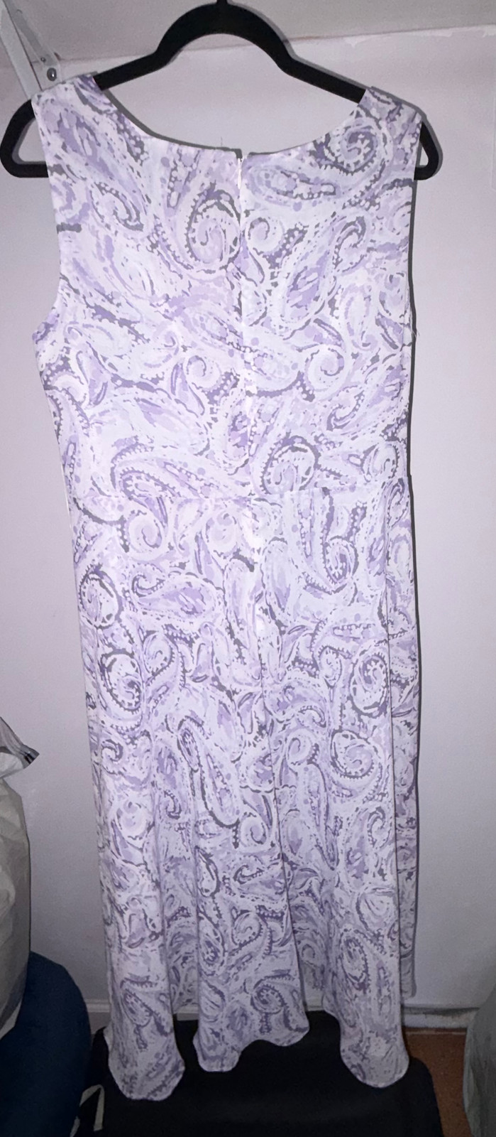 1990s Vintage Supermodel White & Purple Paisley Cotton Dress Size M