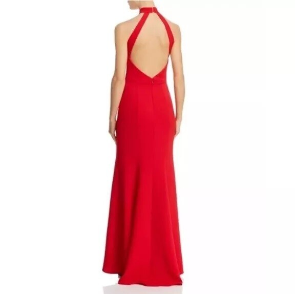 Aqua Womens 12 Red Halter Cutout Mock Neck Maxi Gown Dress NWT M78