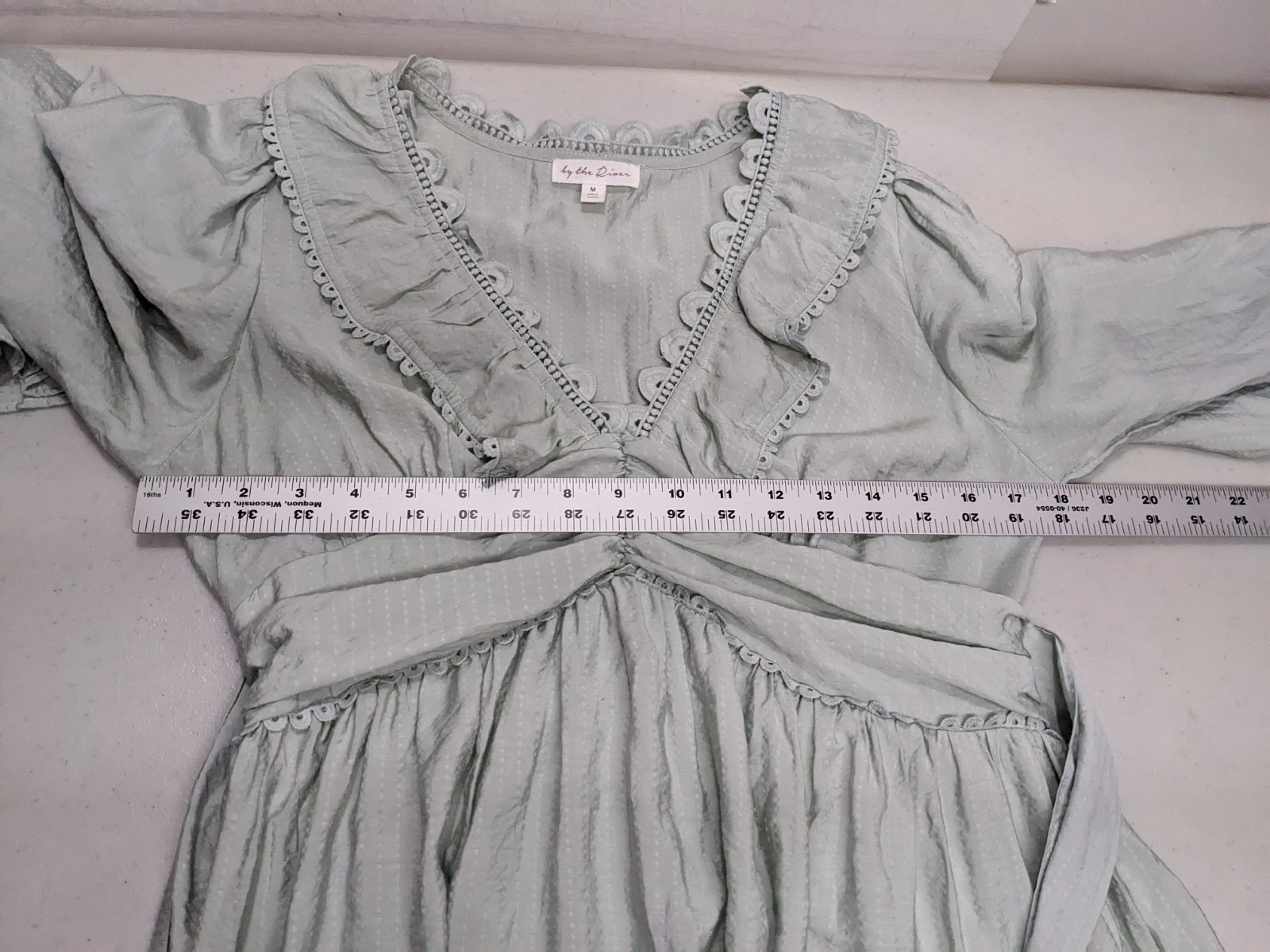 By The River Cottagcore Long Sleeve Babydoll Midi Dress Womens M Whimsical Peasa