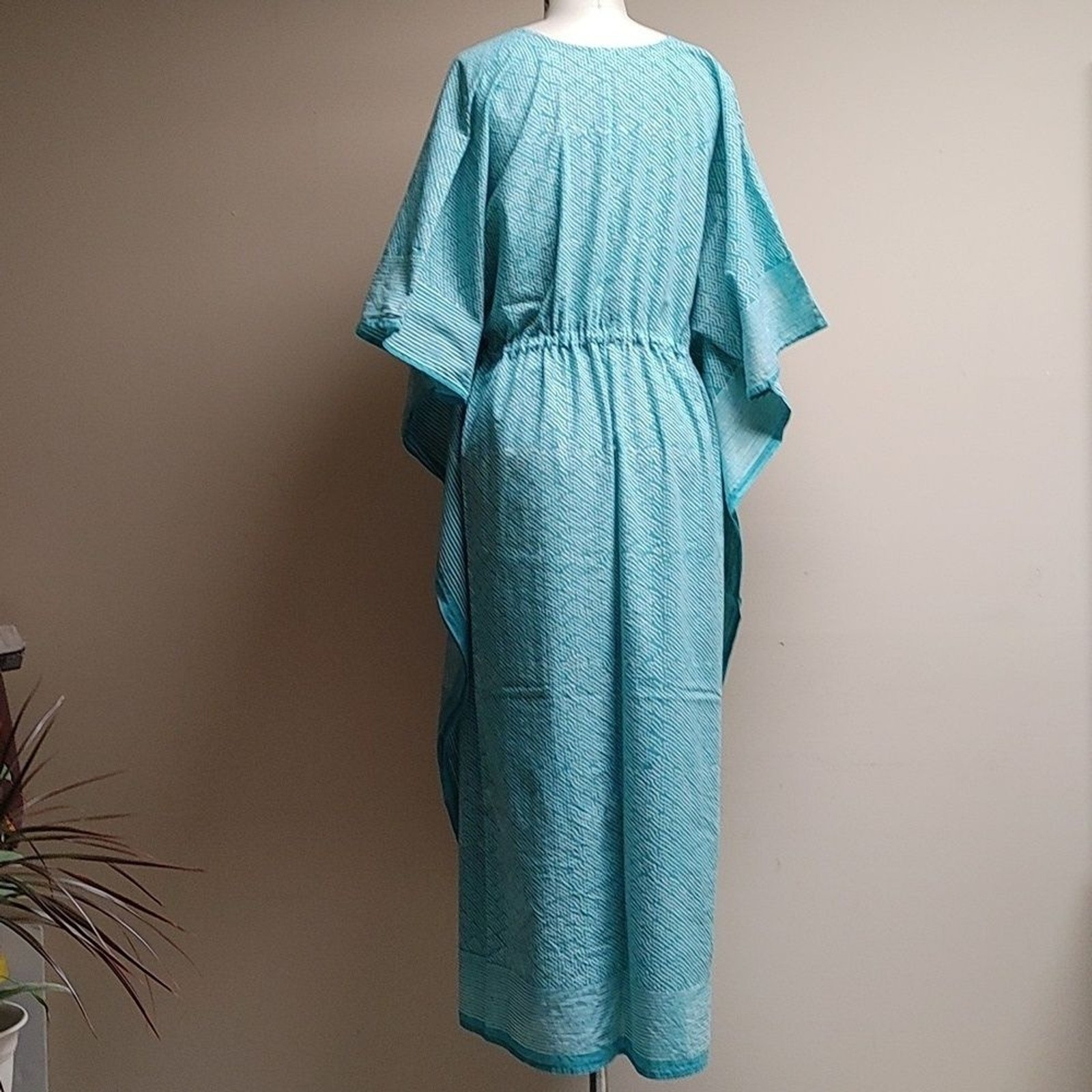 Anokhi Turquoise & White Cotton Caftan One Size Fits Most