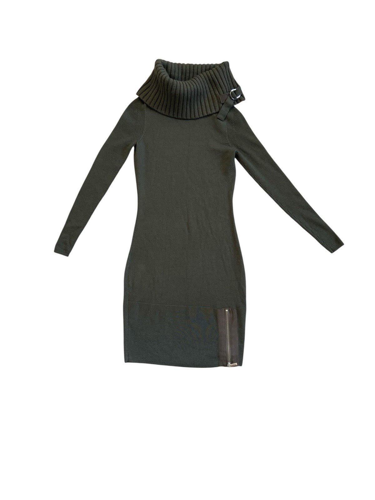 Karen Millen Gray Sweater Dress Bottom Zipper Neck Buckle Size 2