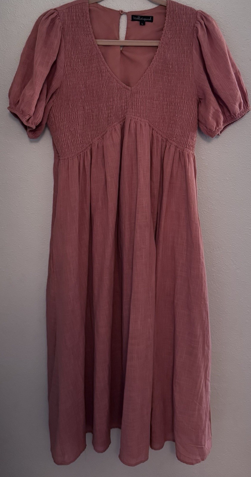 Wishlist Apparel Cotton Dress With Peasant Sleeves And Smocked Bodice, Size L