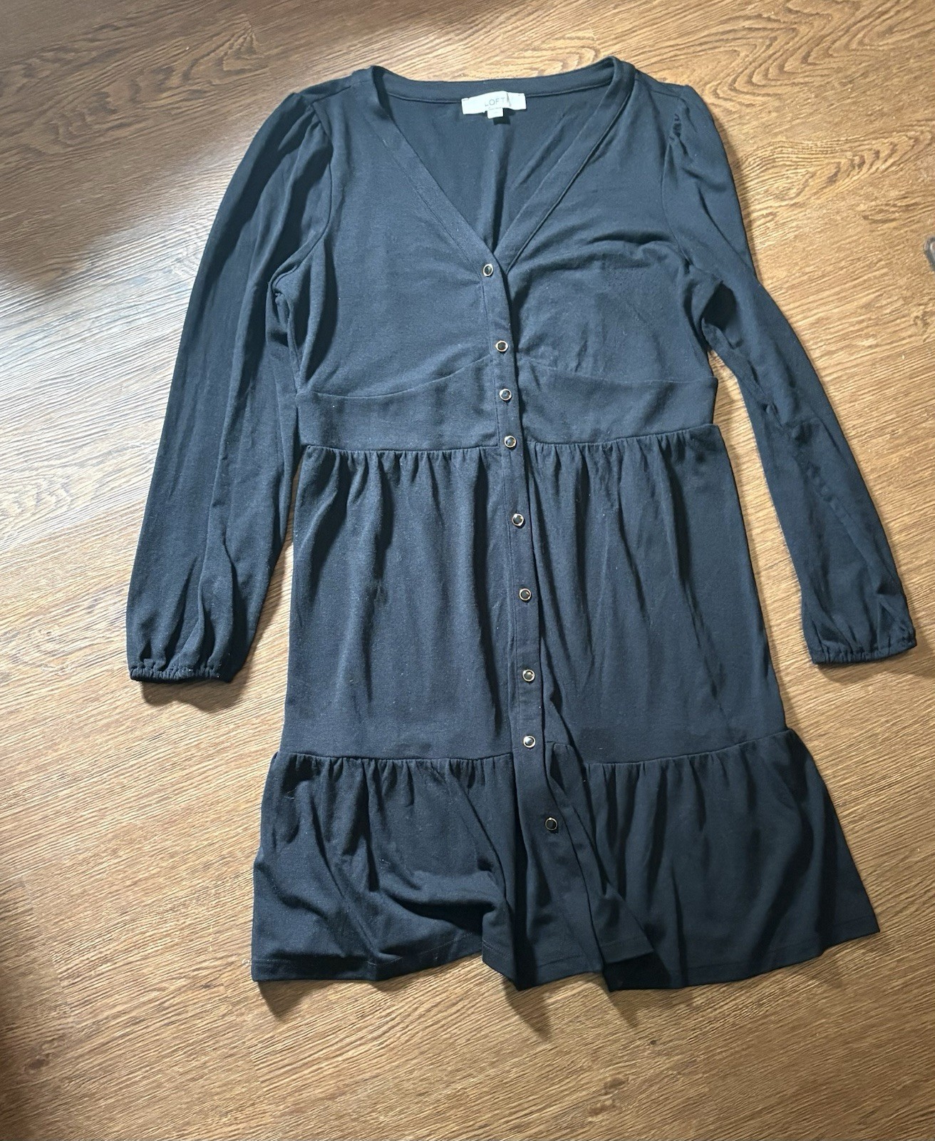 Ann Taylor LOFT Romantic Tiered Midi Dress Womens 12 Boho Chic Black Flowy