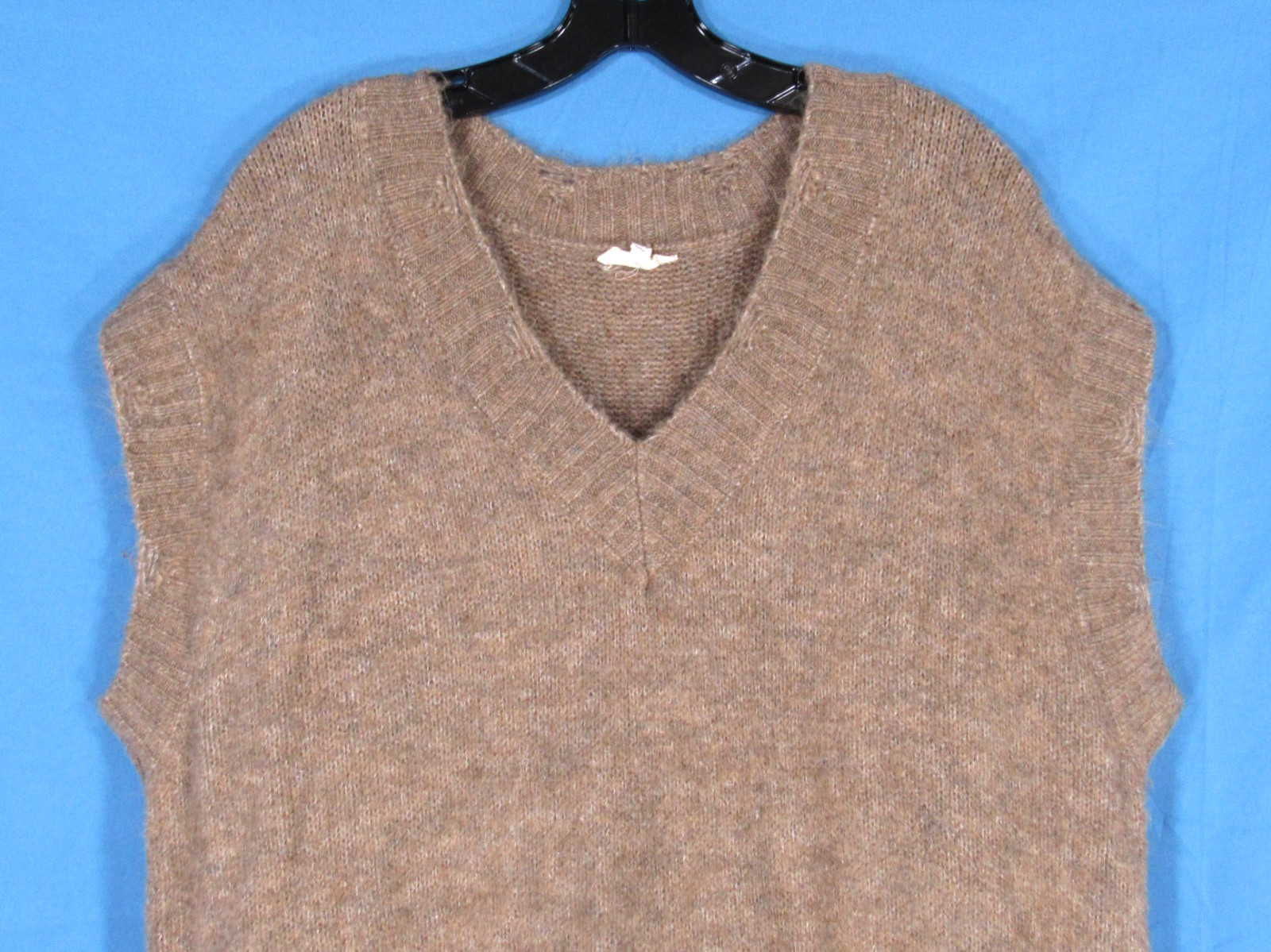 EASEL Brown SLEEVELESS V-Neck DISTRESSED TRIM Shift Midi SWEATER DRESS Sz L