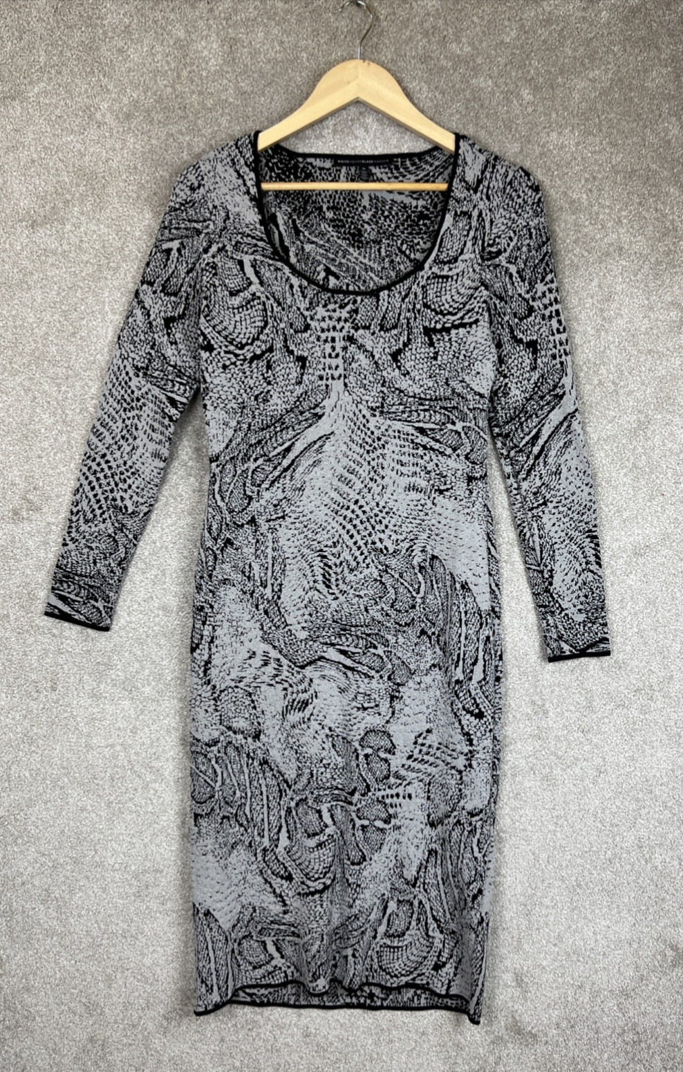 White House Black Market Sweater Dress Womens Medium Black Gray Midi- 2695*