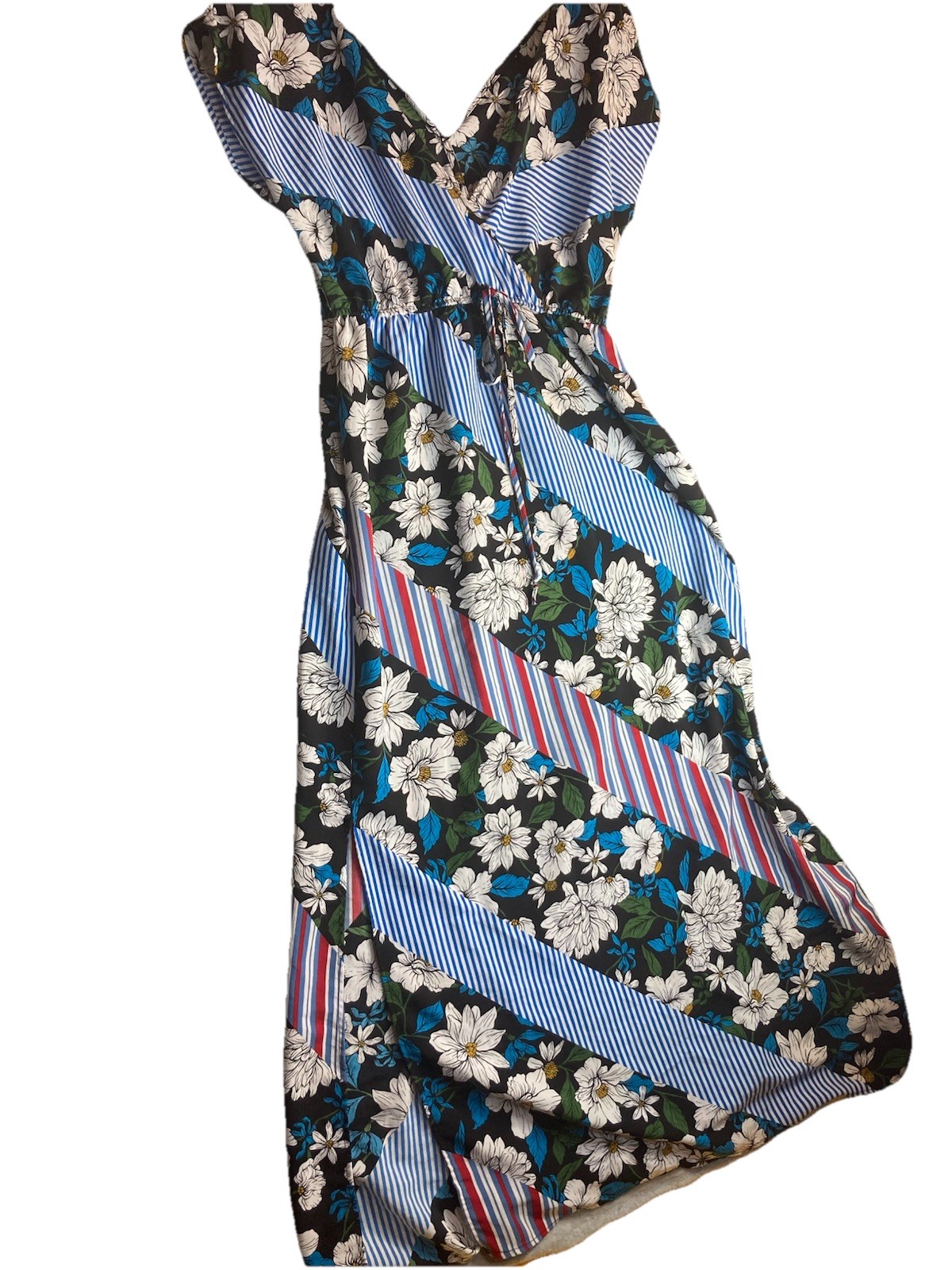 Floral Dress Sz M Boxy Maxi Boho Festival Beach Cover V Neck Whimsical FairyCore