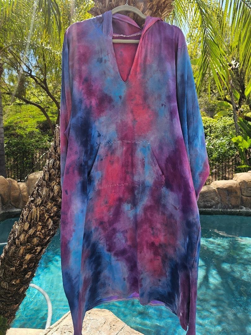 Maya Antonia Unisex Hand Tie-Dye Galaxy Cotton Maxi Dress/Kaftan/Hoodie/Pocket