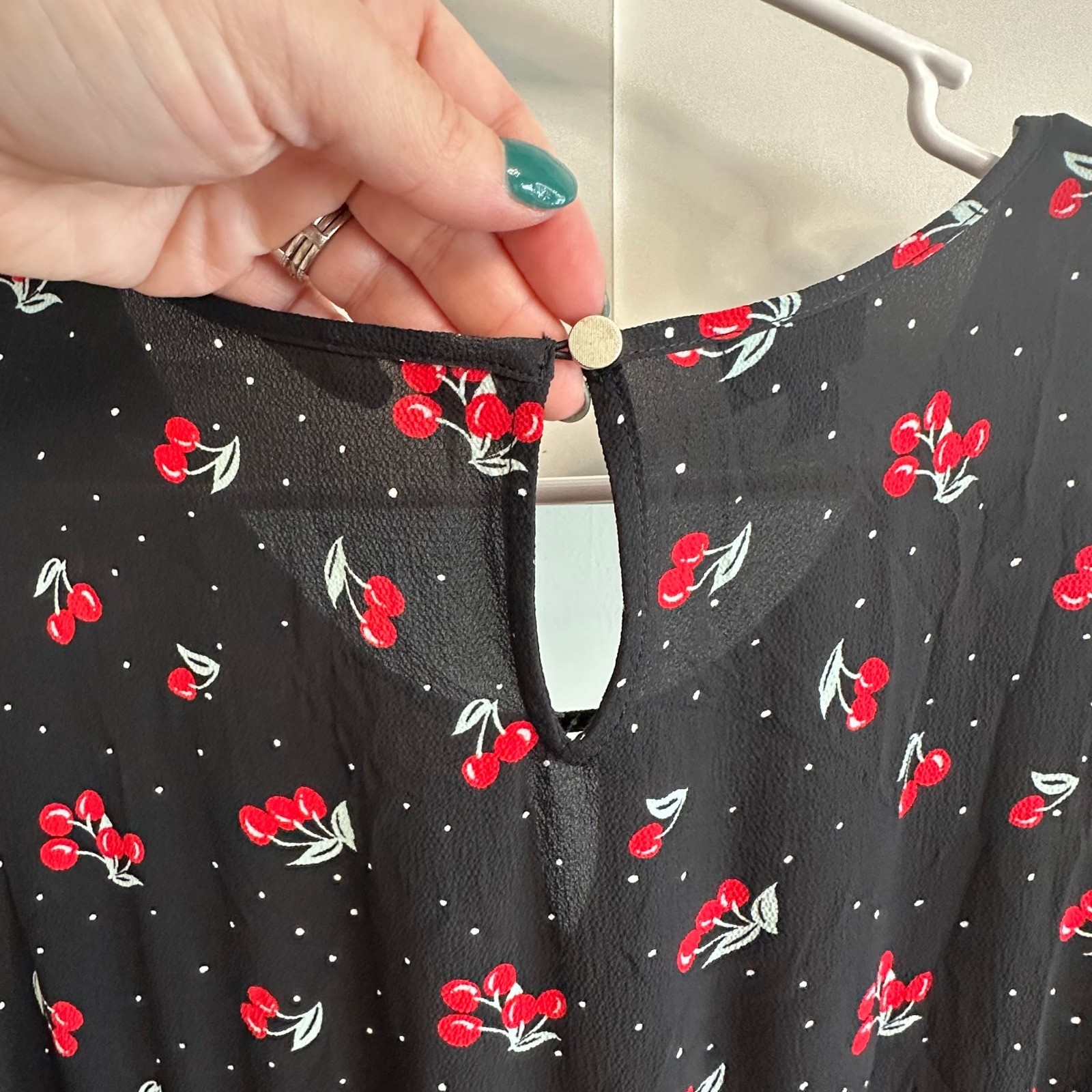 TALBOTS Cherry Print Fit & Flare Midi Dress Rockabilly Notch Neck Sz 16 Petite