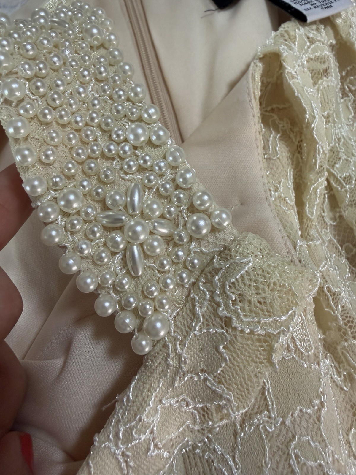 Alex Evenings Long Halter Dress Pearl Beads Lace Overlay Mother Of Bride Galla 6