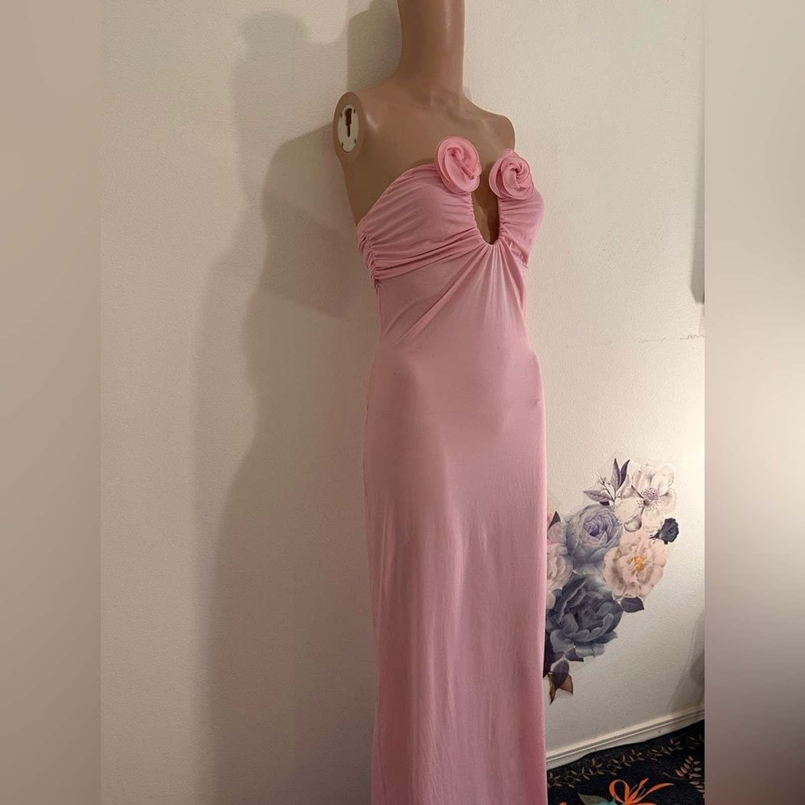 Magda Butrym Strapless flower appliqué Maxi Dress in Pink gown semi sheer small