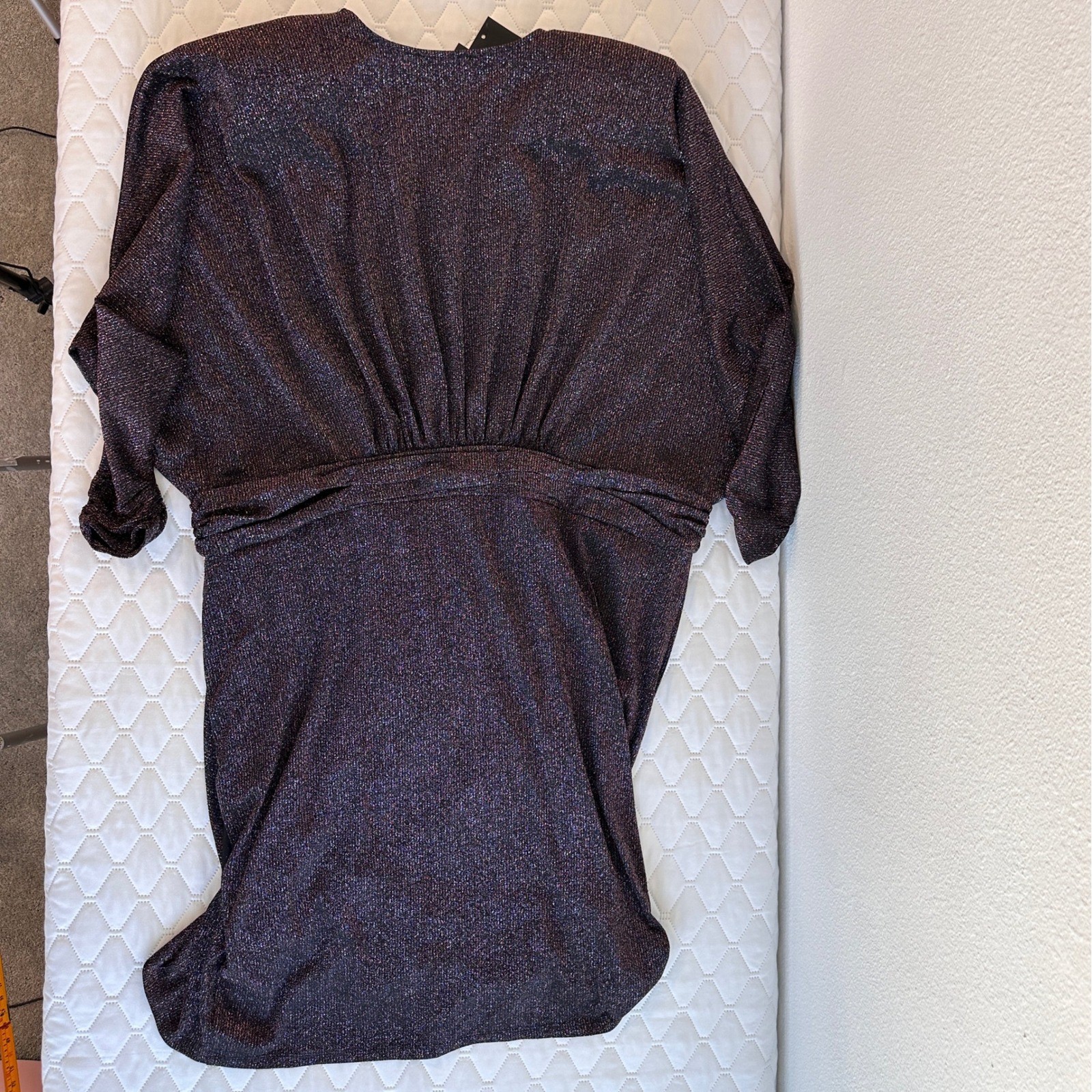NWT Eloquii Glitter Lurex Metallic Midi Dress Size 24 Purple Batwing Ruched