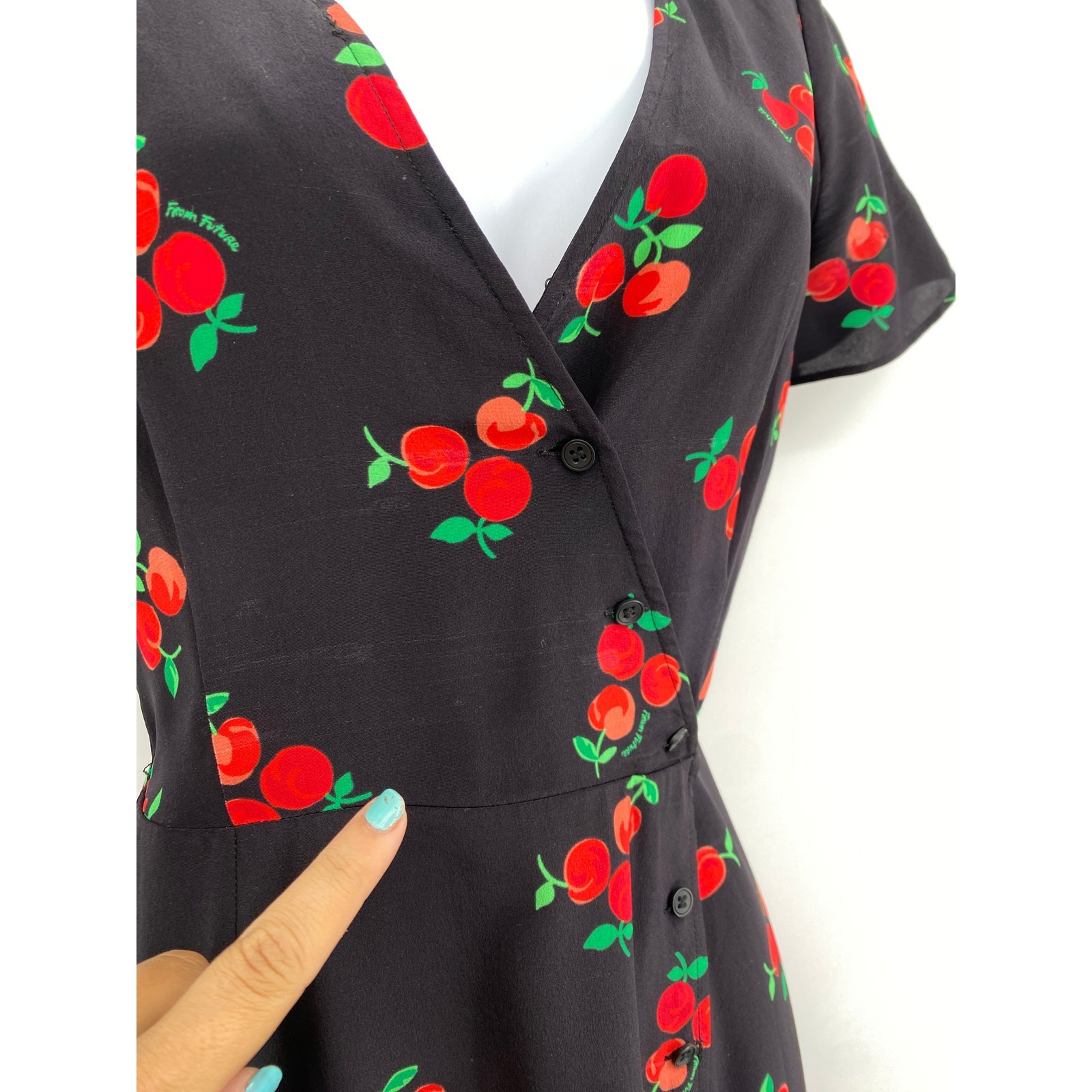 From Future black cherry silk wrap button mini dress