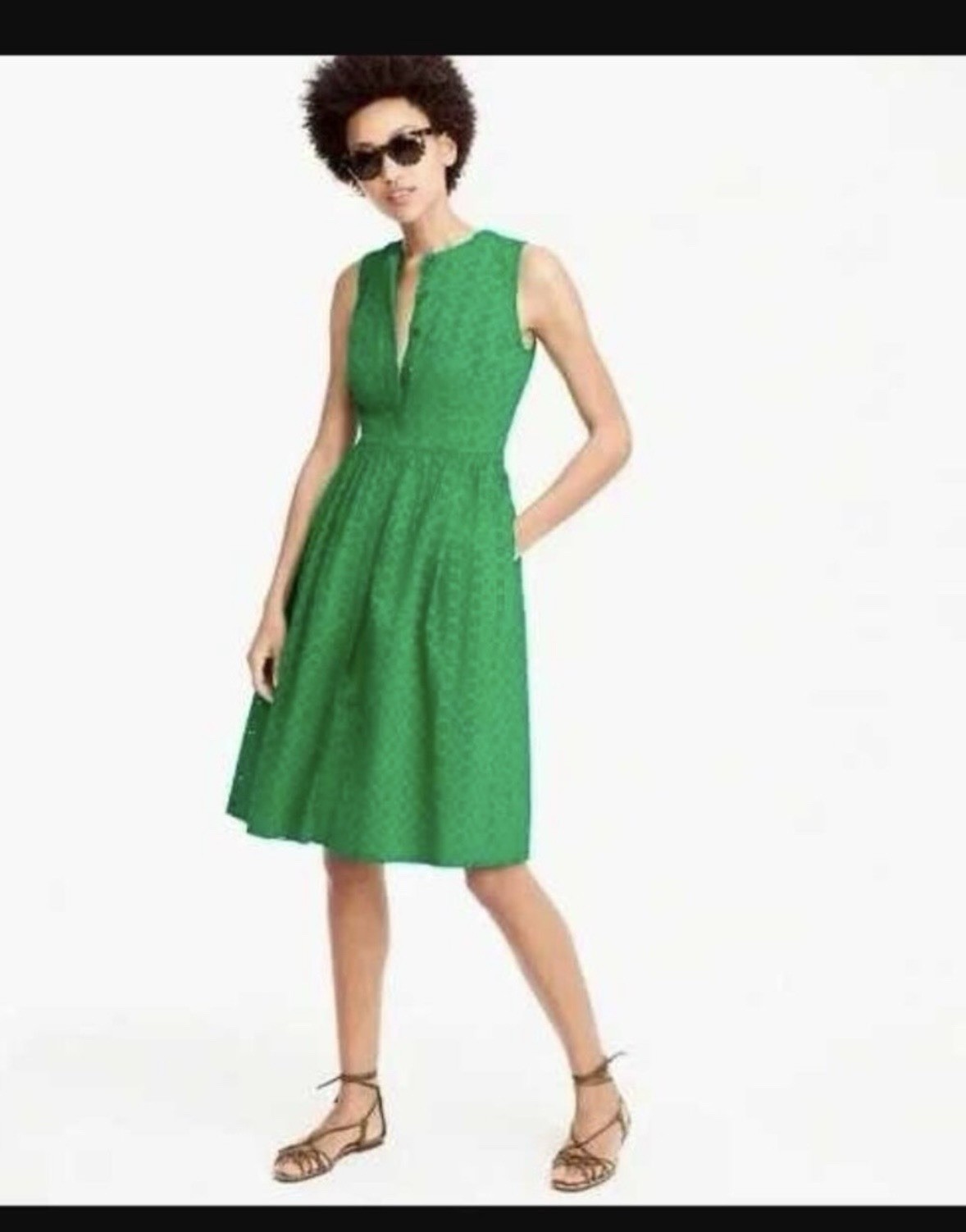 J. Crew Kelly Green Eyelet Sleeveless Cotton Midi Shirt Dress Womens Sz Small