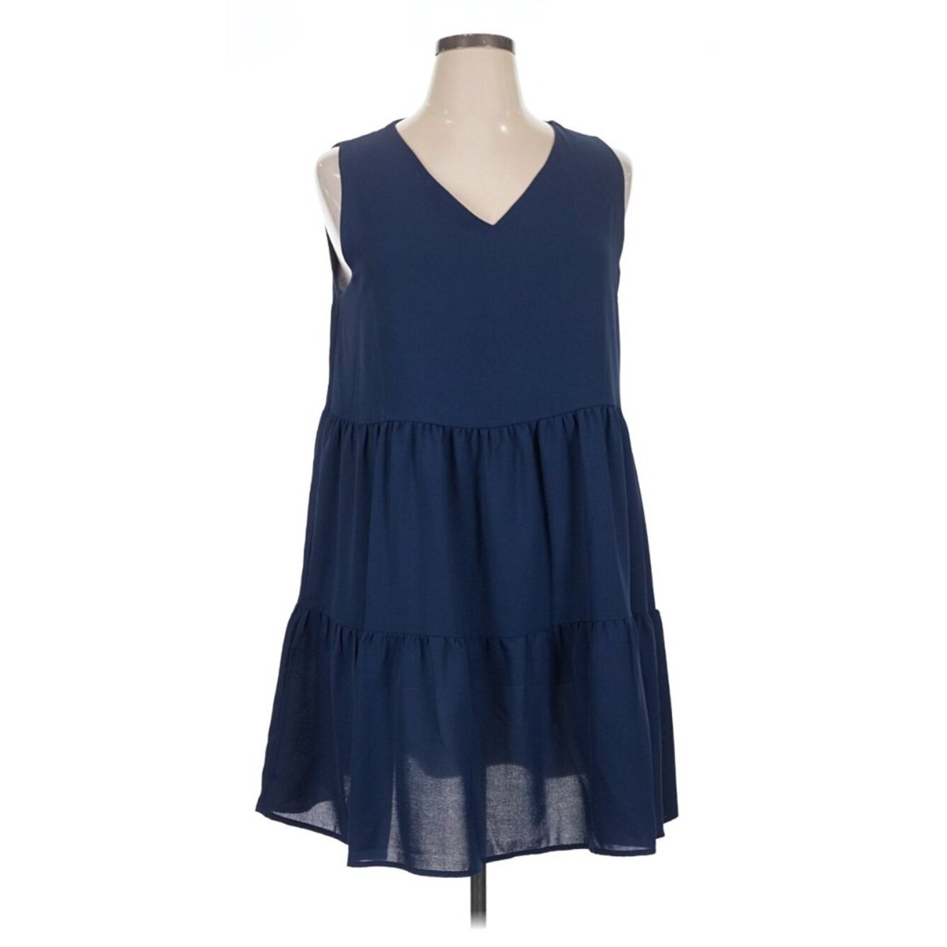 Green Envelope Womens Size Large Sleeveless Dress Navy Blue V-Neck Tiered A-Line