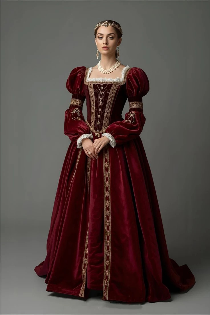Red Tudor Renaissance Royal Court Queen Dress Historical Elizabeth Victorian