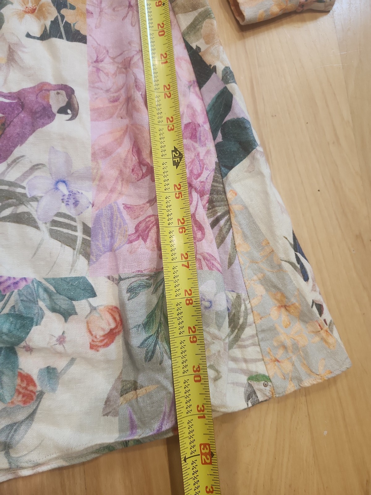 Zara Floral Pastel Patchwork Linen Stand Collar Dress XL Zimmermann Inspired