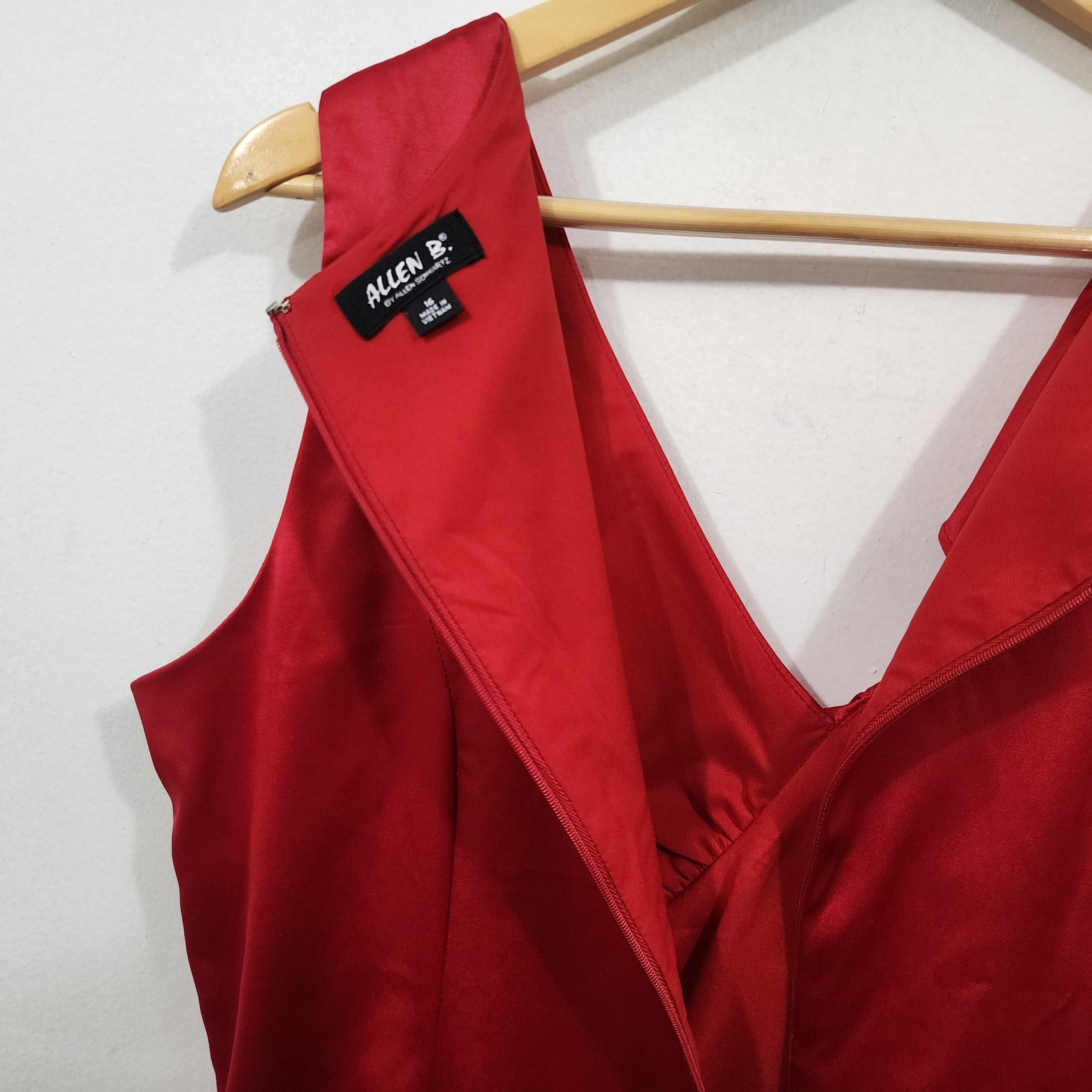 ALLEN B Allen Schwartz Red Satin Short Party Cocktail Dress Drape Back Size 16