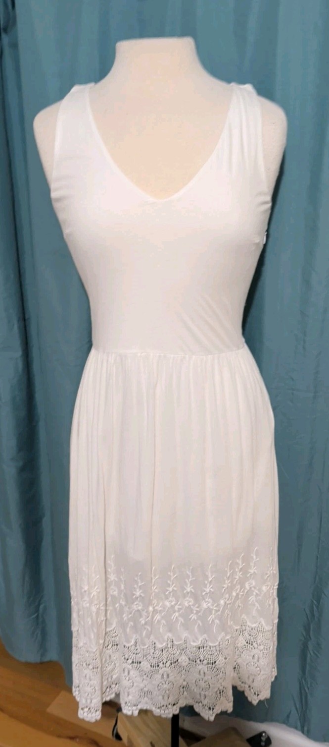 Lauren Ralph Lauren Sleeveless Crochet 100% Cotton Dress Women’s M White Pockets