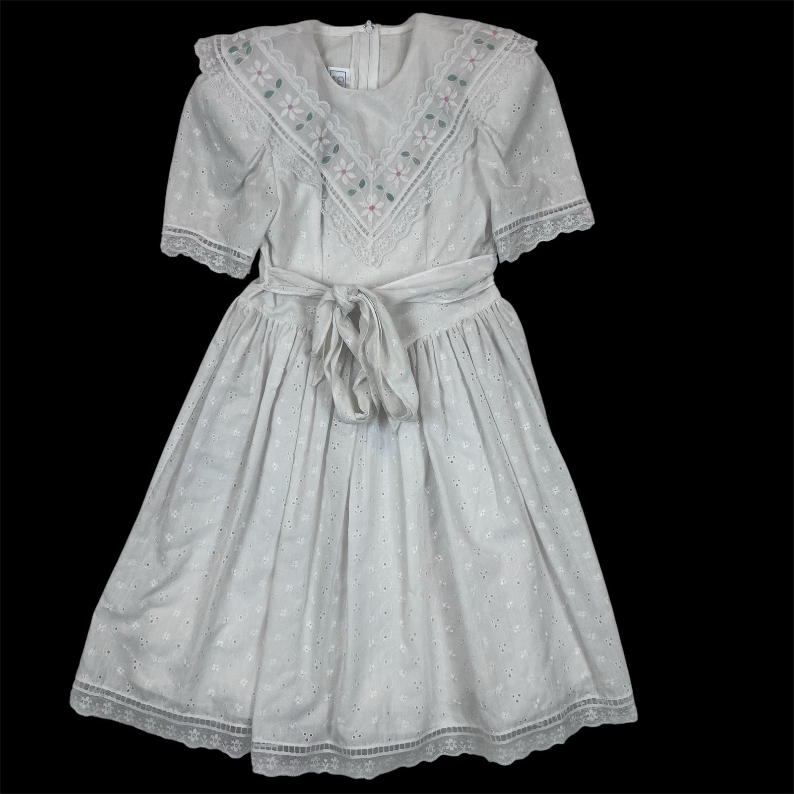 Vintage Jessica McClintock Gunne Sax Dress Girl Size 7 Lace Floral USA