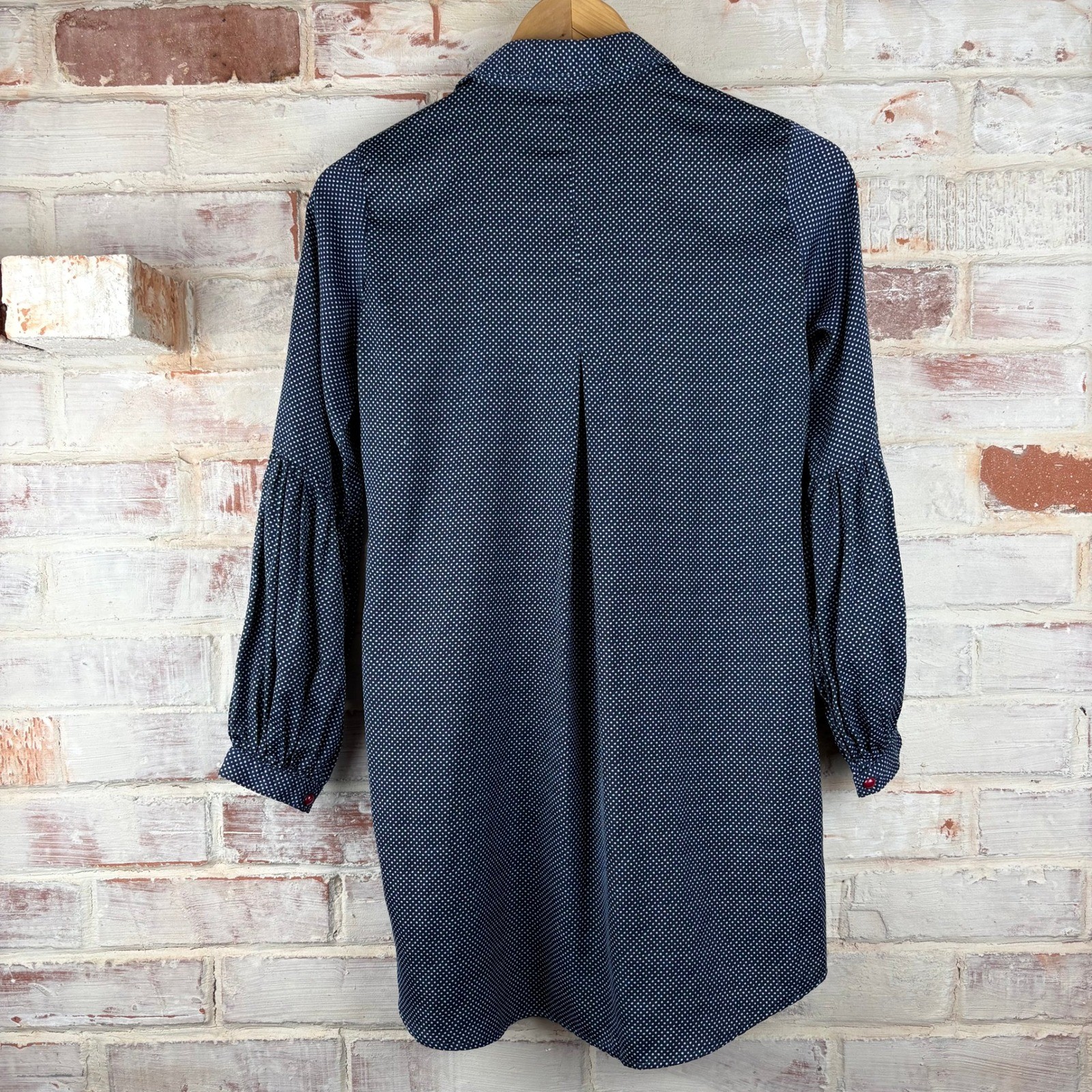 Artisan Embroidered Polka Dot Faux Shirt Dress Small Folk Art Cottagecore