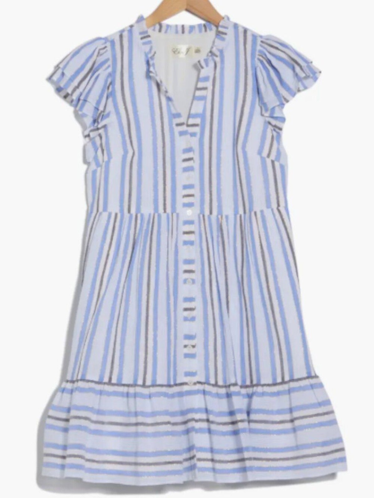 Eliza J Blue Striped Cap Sleeve Button Front Flounce Hem Dress Size 4