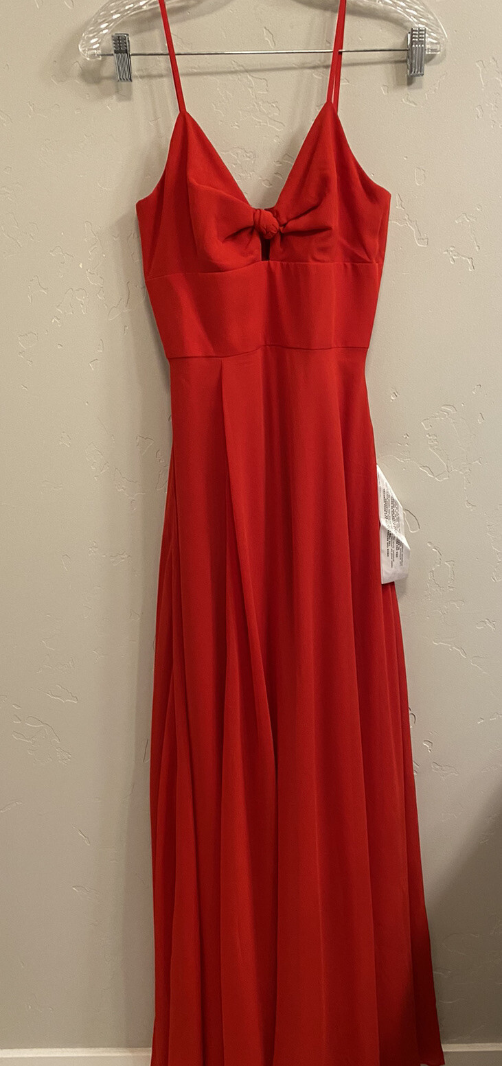 Dress The Population Size XS Cambria Red Maxi Slit Cutout Evening Gown Dress