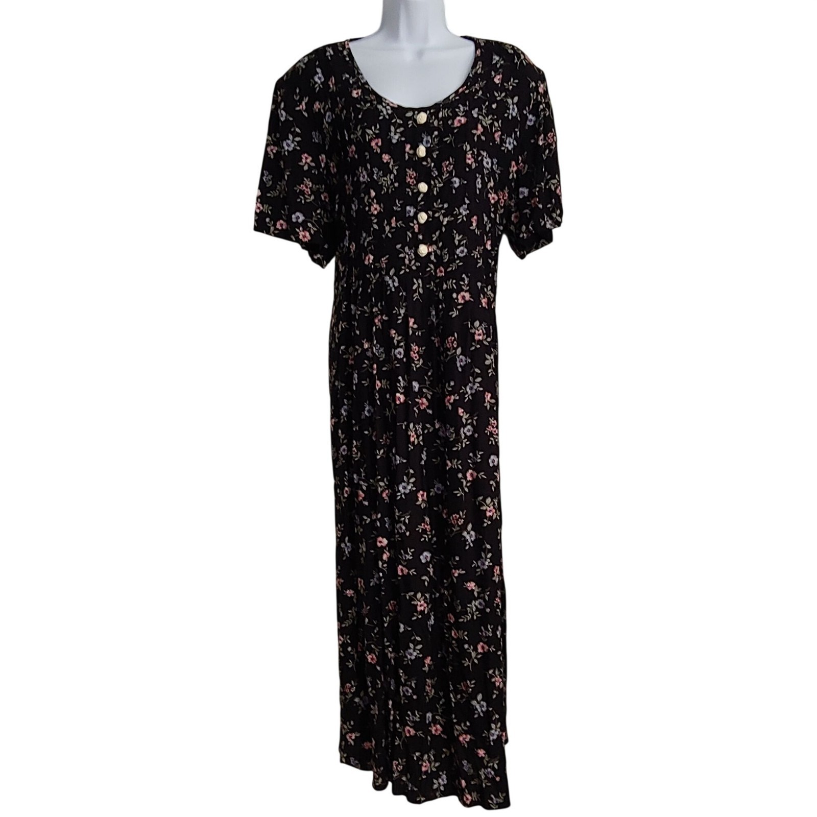 Betsy Lauren Vintage Floral Maxi Black Cottage L