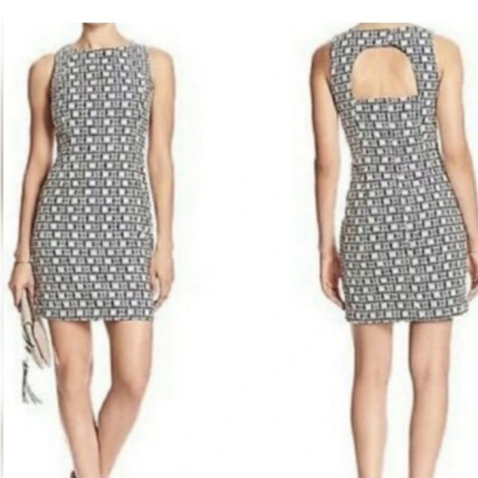 Banana Republic Navy Cream Patterned Jacquard Dress Size 6P
