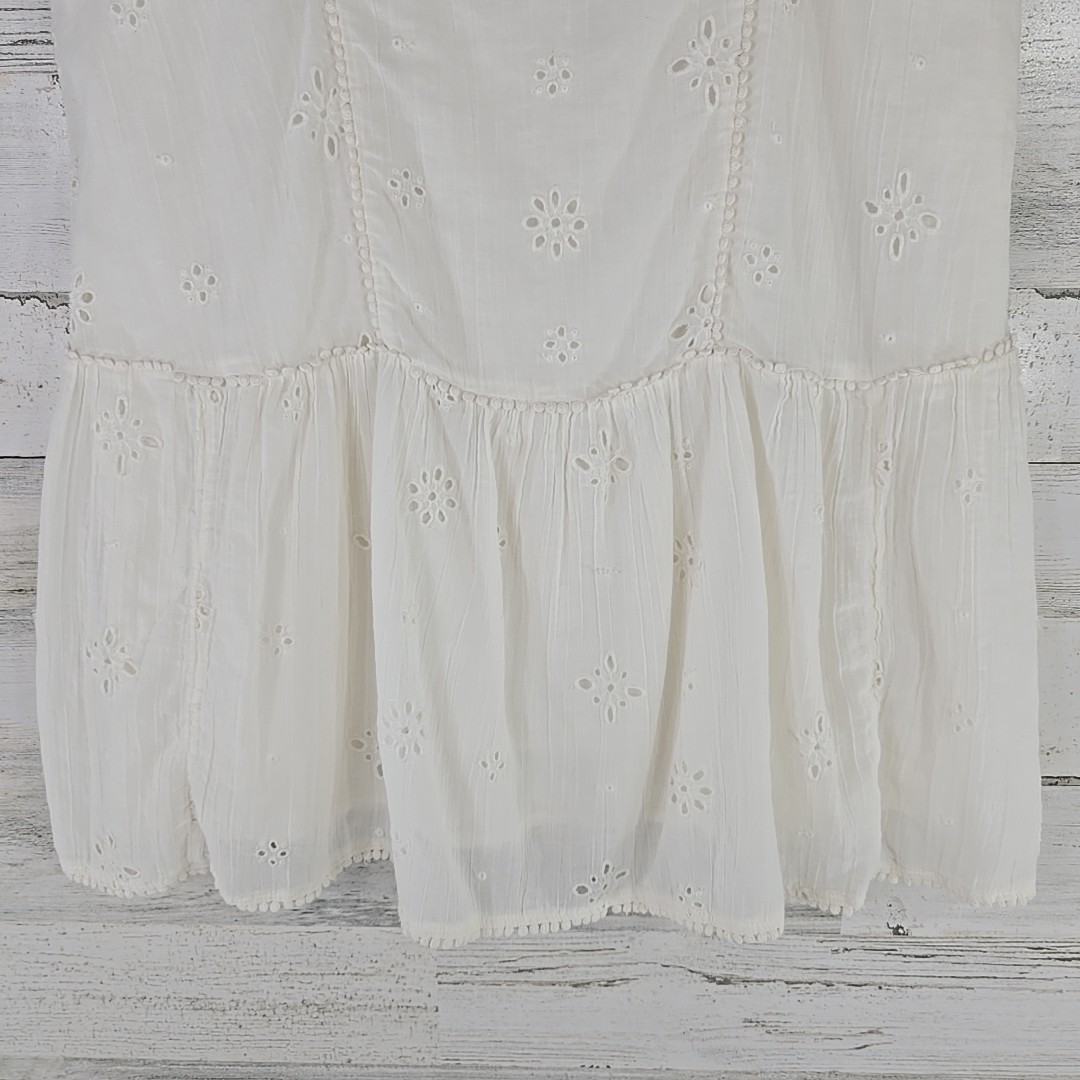 AERIE White Eyelet Embroidered Tiered Sundress SZ M Cotton Lace Trim Boho Summer