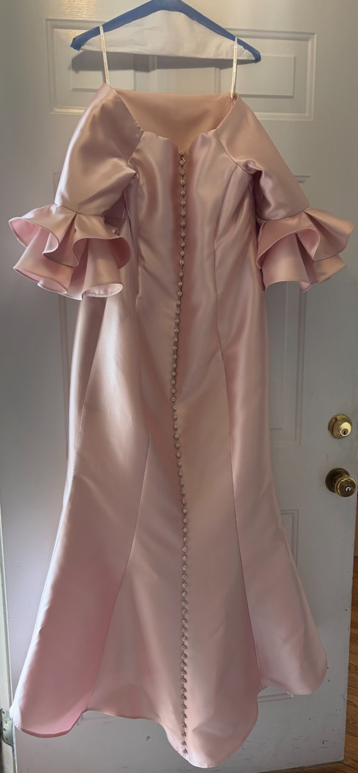 Alexander by Daymor Elegant Blush Off Shoulder Gown with Ruffle Sleeves Dress !