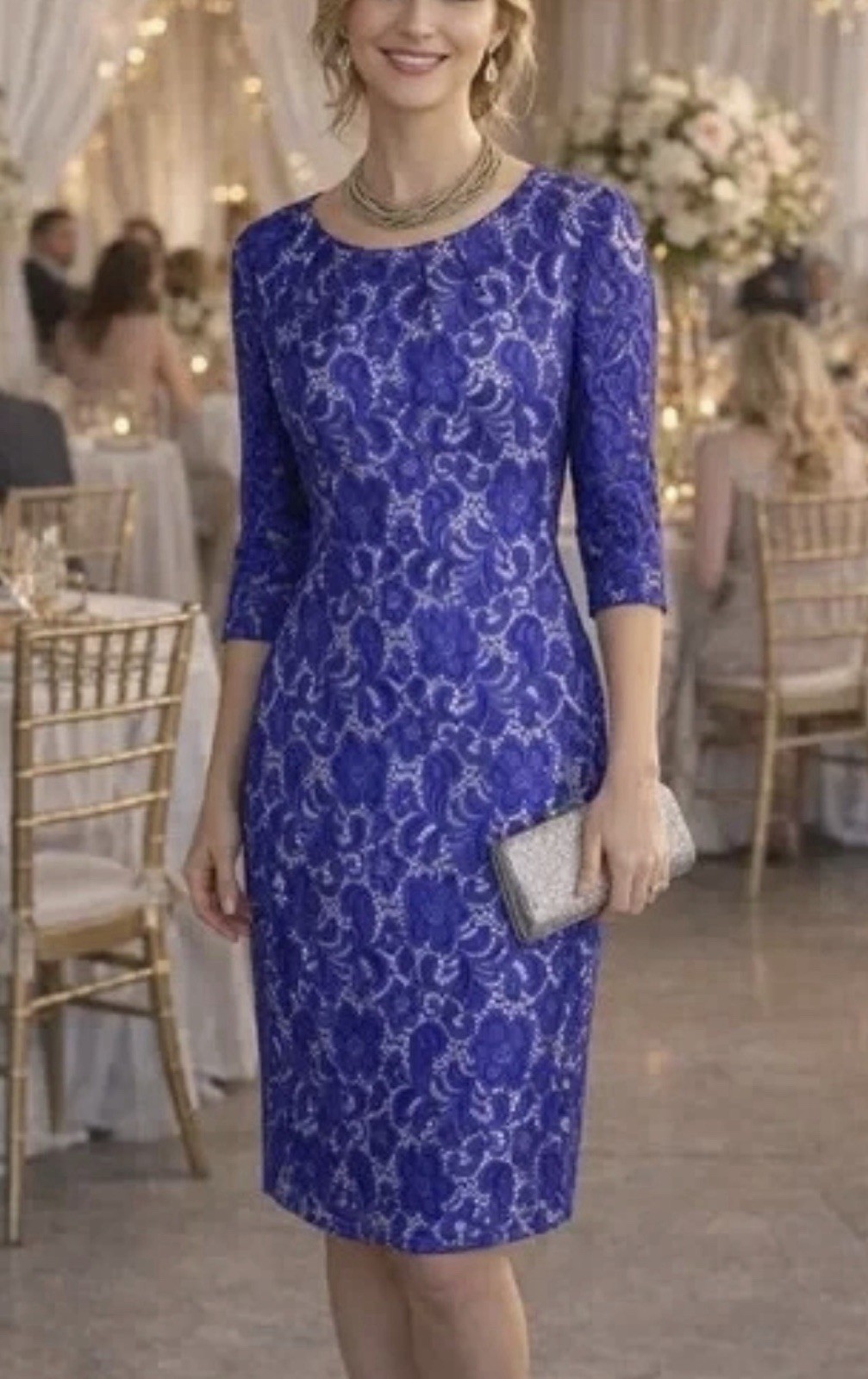 Alex Marie 3/4 Sleeve Lace Cocktail Dress Size 6, Blue, NWOT C8
