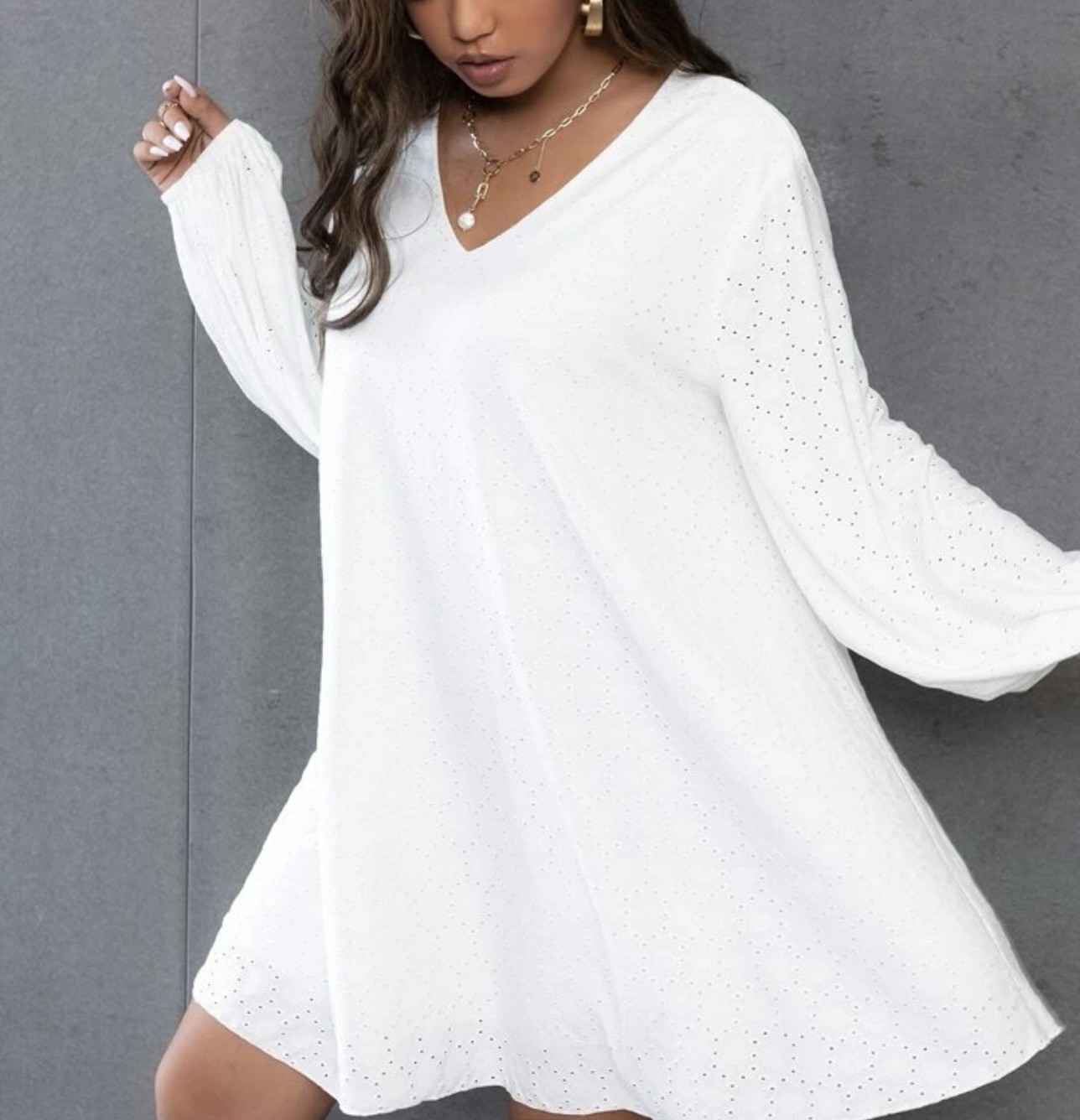 Women’s Plus White Lined Eyelet Lace Dress Sz 2XL SHEIN CURVE Bishop Sleeve