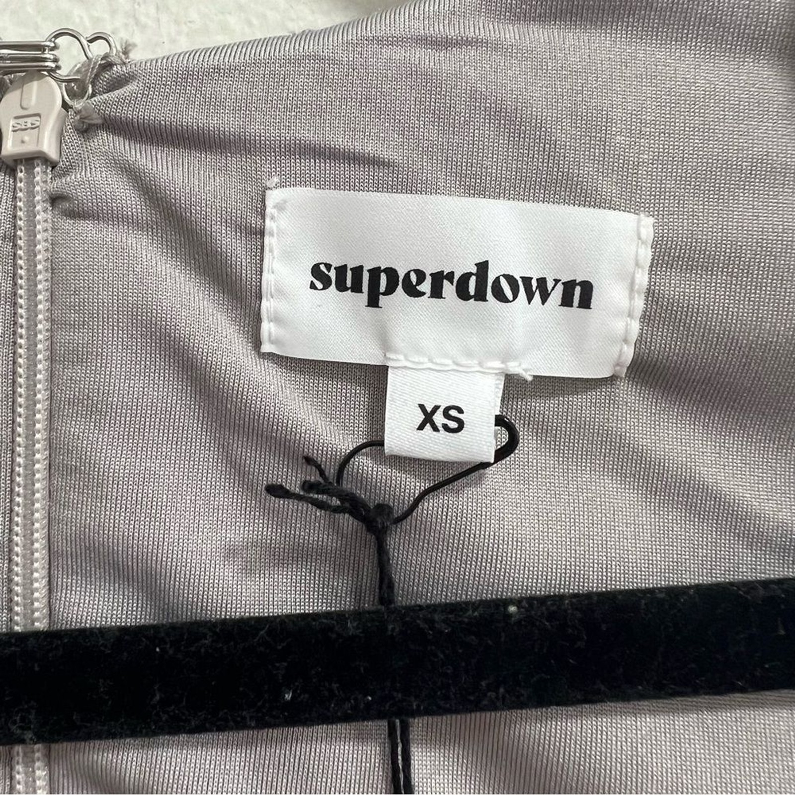 NEW NWT Superdown Gwen Long Sleeve Draped Neck Mini Dress Silver Metallic SZ XS