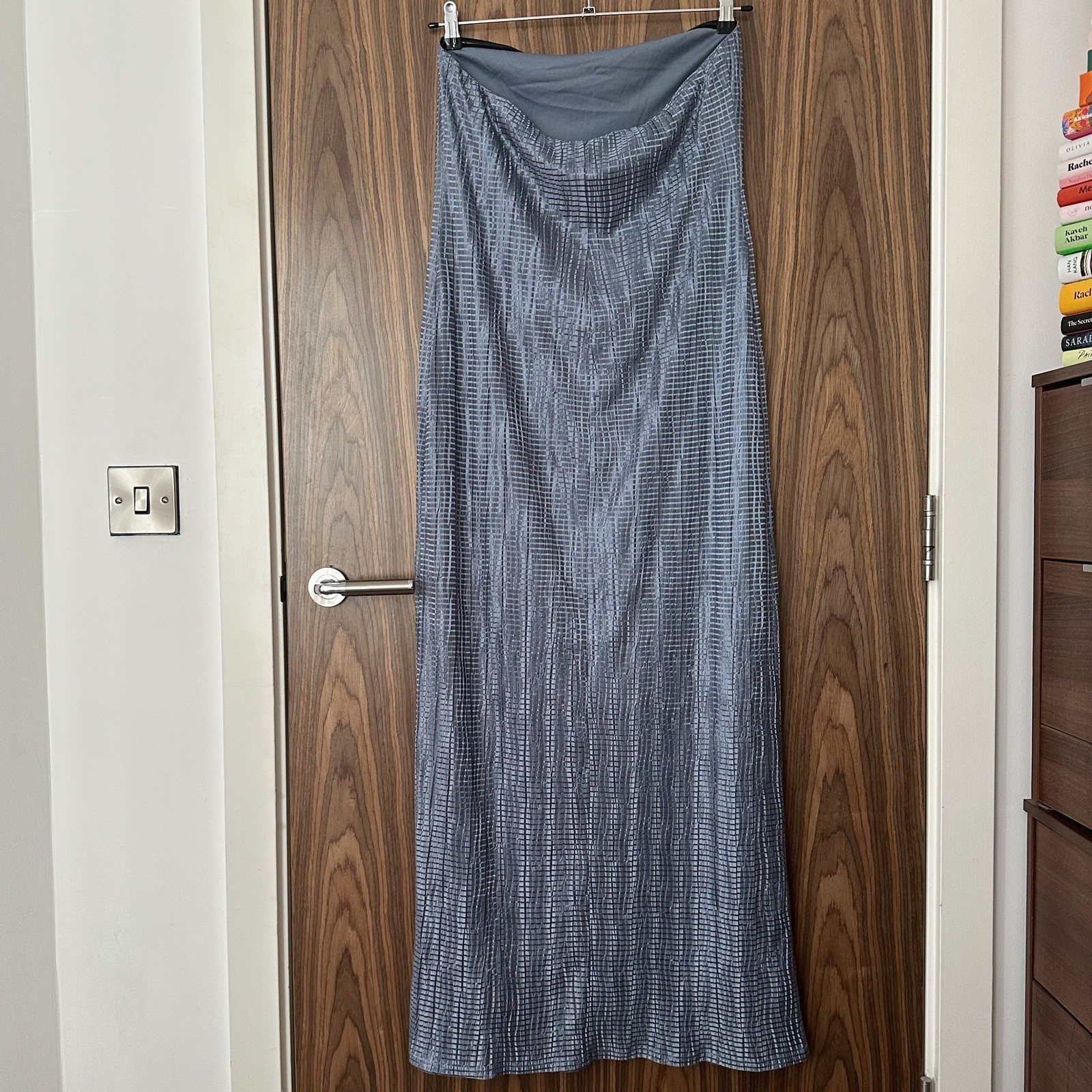 Topshop Blue Metallic Crinkle Plisse Textured Bandeau Maxi Dress Medium NEW BNWT