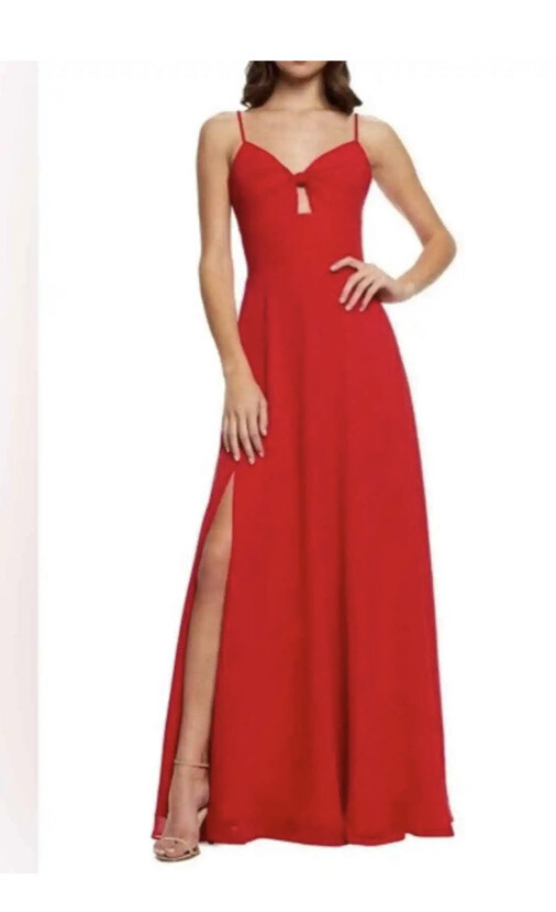 Dress The Population Size XS Cambria Red Maxi Slit Cutout Evening Gown Dress