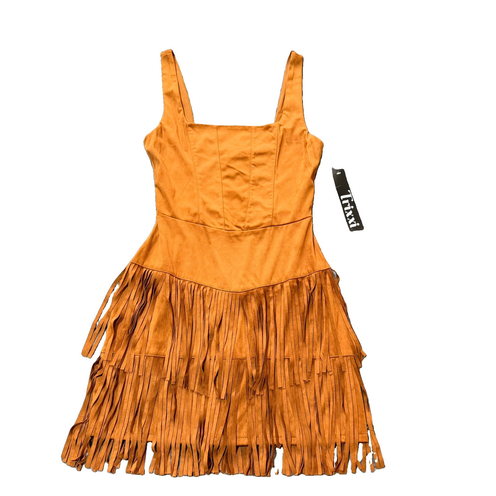 Trixxi Faux Suede Sienna Orange-Brown Fringe Skirt Cowgirl Mini- Dress – S/M