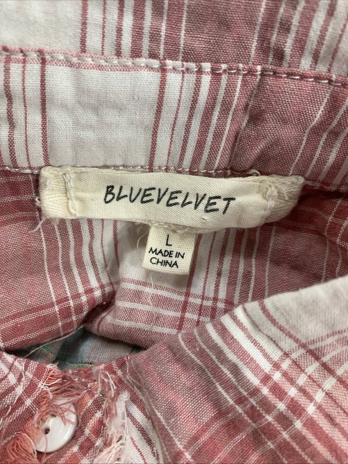 Bluevelvet Patchwork Button Up Shirt Dress Pink Plaid Ruffle Frayed Western Sz L