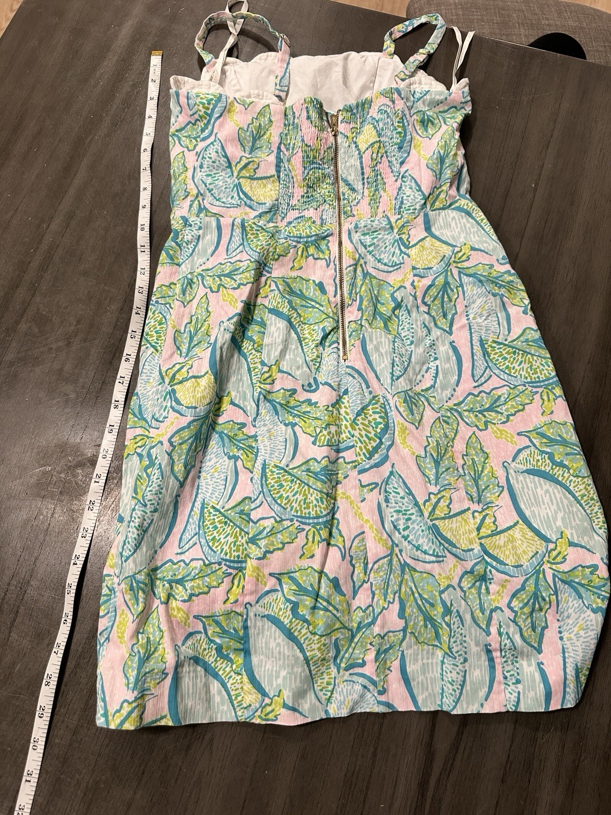 Lilly Pulitzer Scalloped Dress Size 2 Pink Green Citrus Lemon Print Smocked Back