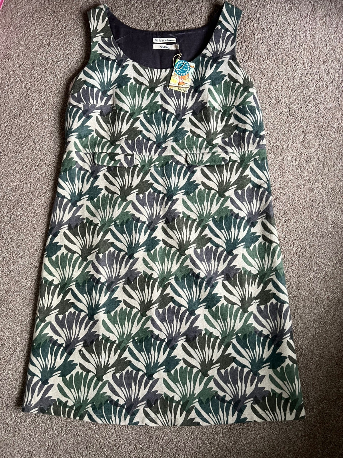Seasalt Cornwall Dress BNWT UK 10 | Wool Blend Sleeveless Shift | Leaf Print