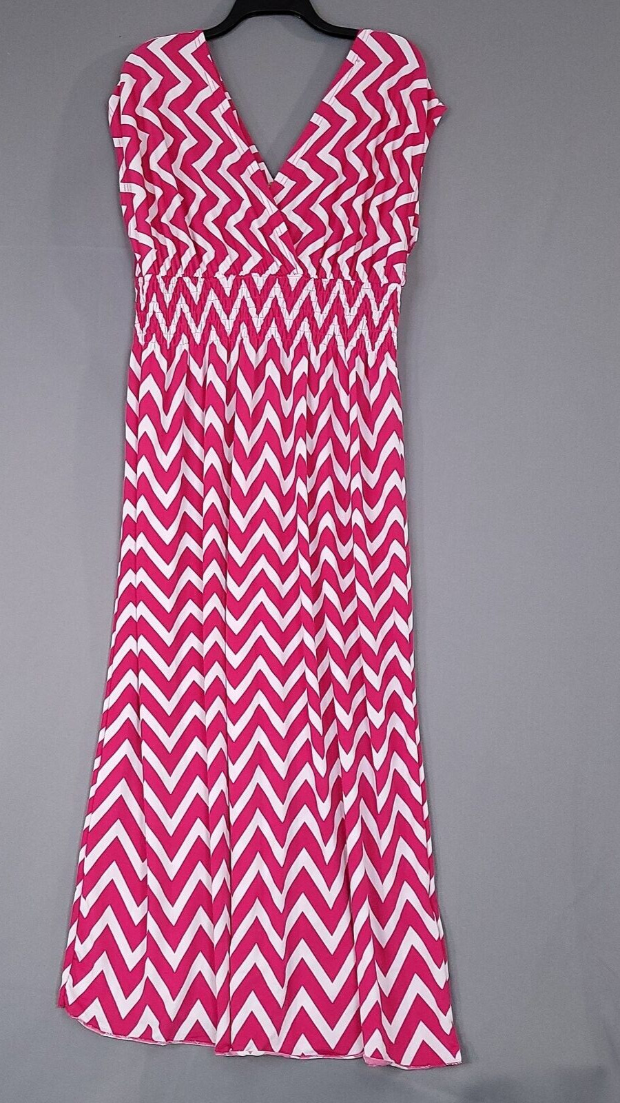 Jessica Taylor Women’s Maxi Dress Sleeveless Pink White Chevron Size L