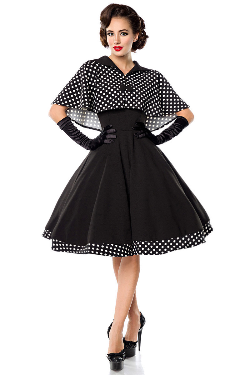 Sexy RETRO DRESS + CAPE Size S,M,L,XL,2XL,3XL (40-50) BLACK/WHITE